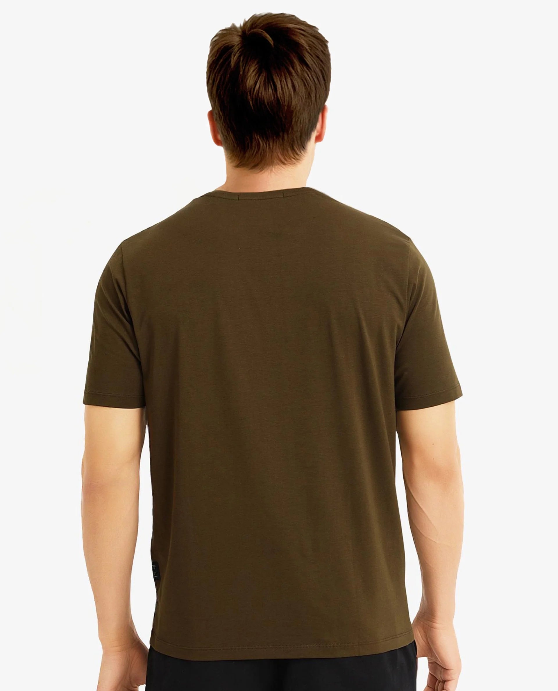 Rare Rabbit Men Well Dusky Green Cotton Lycra Fabric Short Sleeve Crew Neck Regular Fit Graphic Chest Print T-Shirt