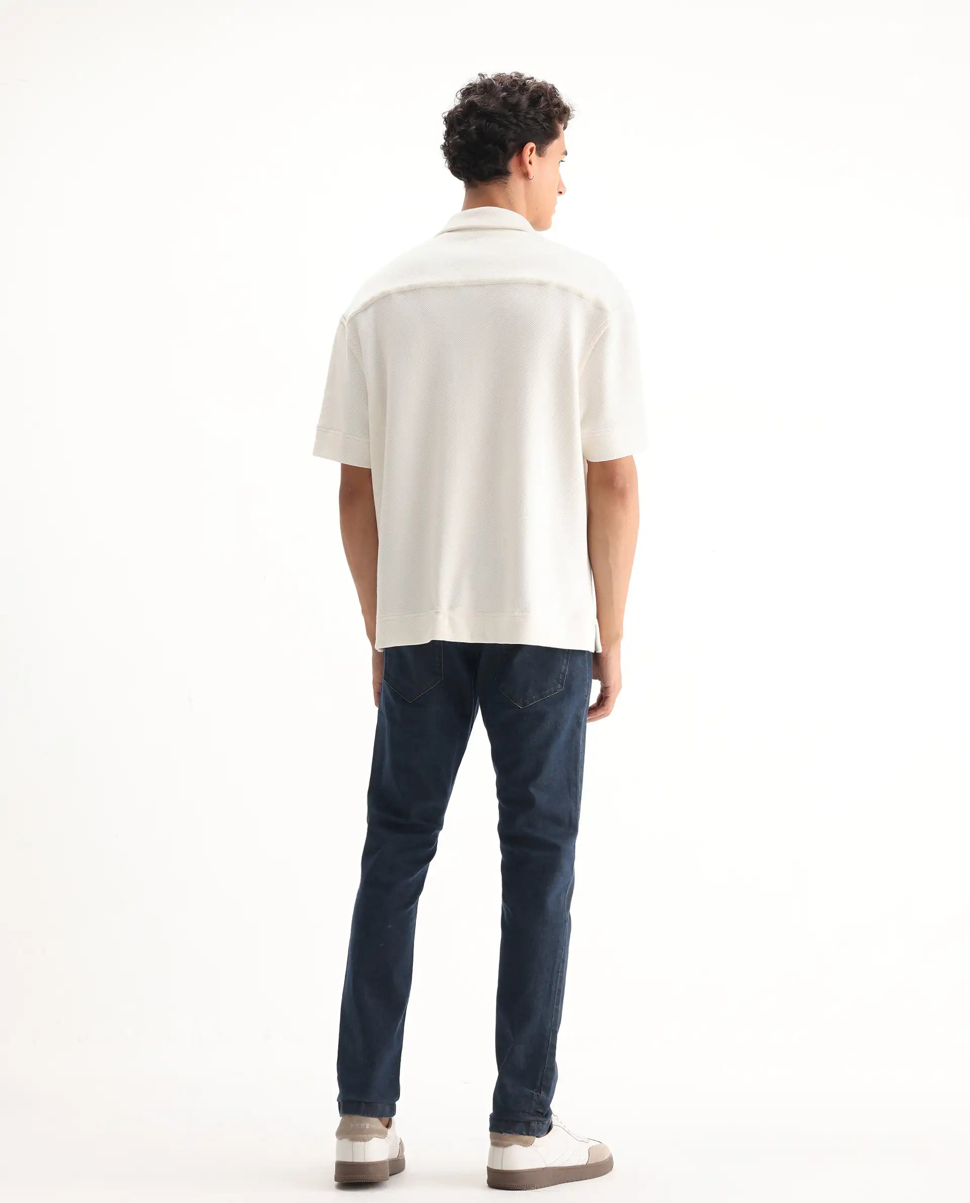 Rare Rabbit Men's Wells Navy Cotton Plain Hawk Slim Fit Jeans