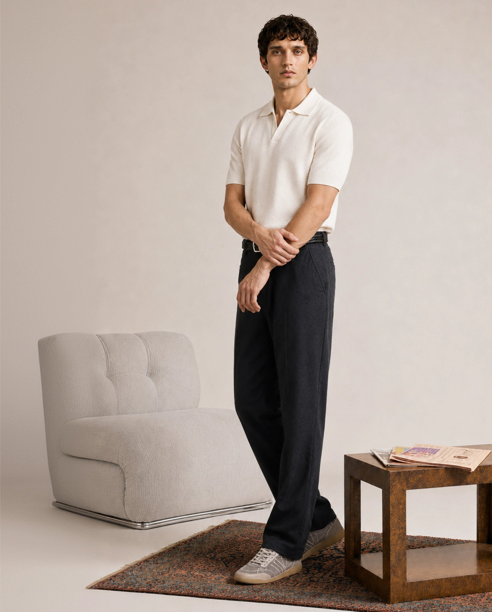 Rare Rabbit Men's Widow-B Black Cotton Blend Fabric Regular Fit Plain Trouser