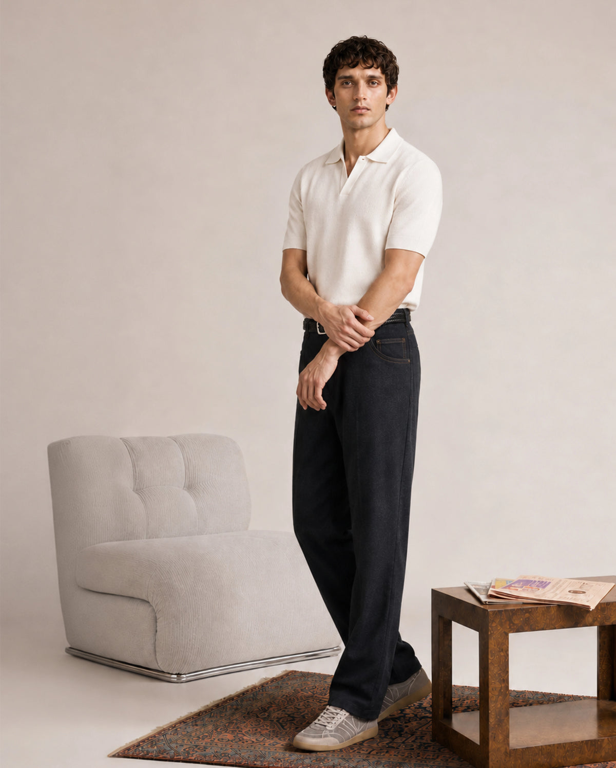 Rare Rabbit Men's Widow-B Black Cotton Blend Fabric Regular Fit Plain Trouser