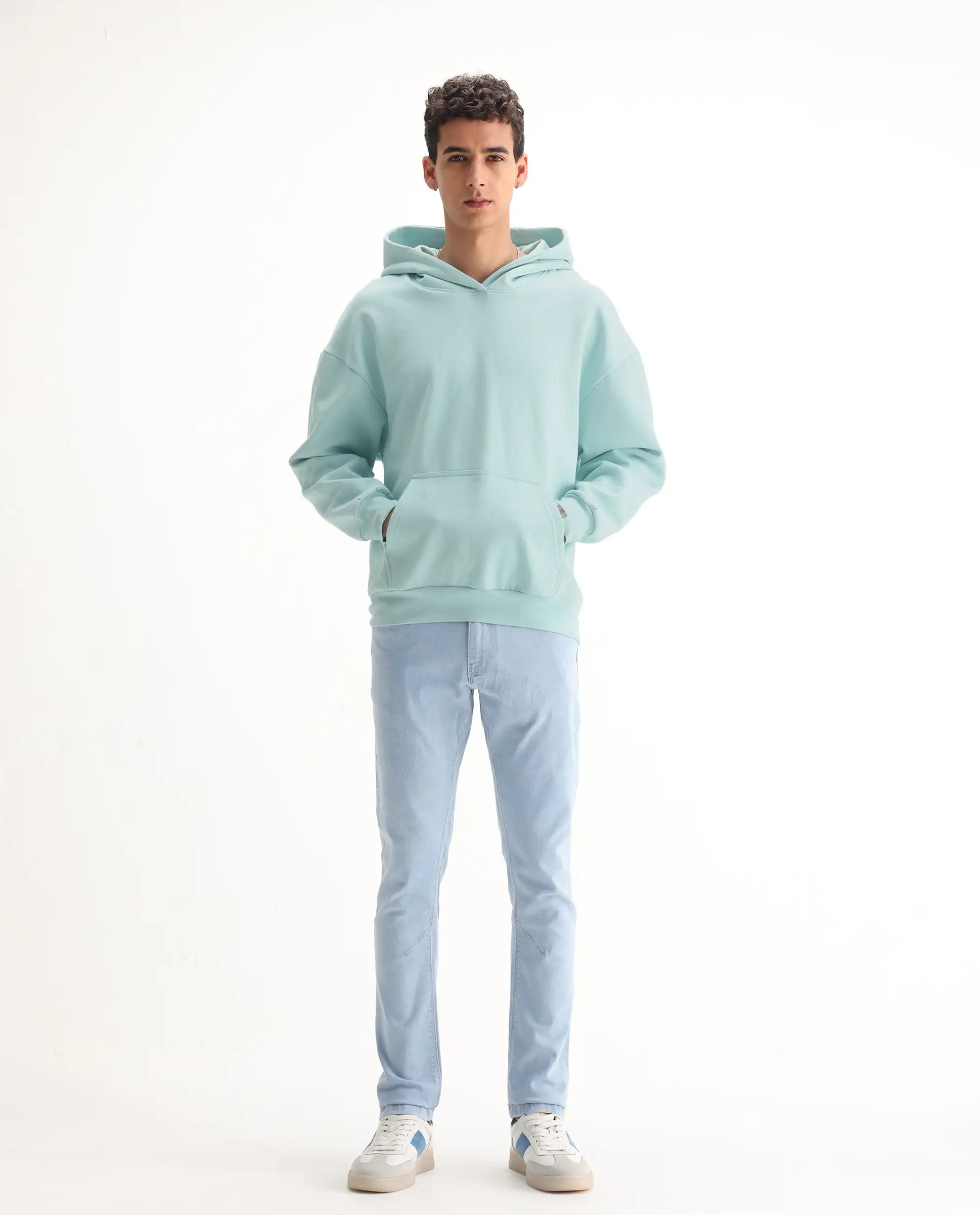 Rare Rabbit Men's Will Light Blue Cotton Plain Hawk Slim Fit Jeans