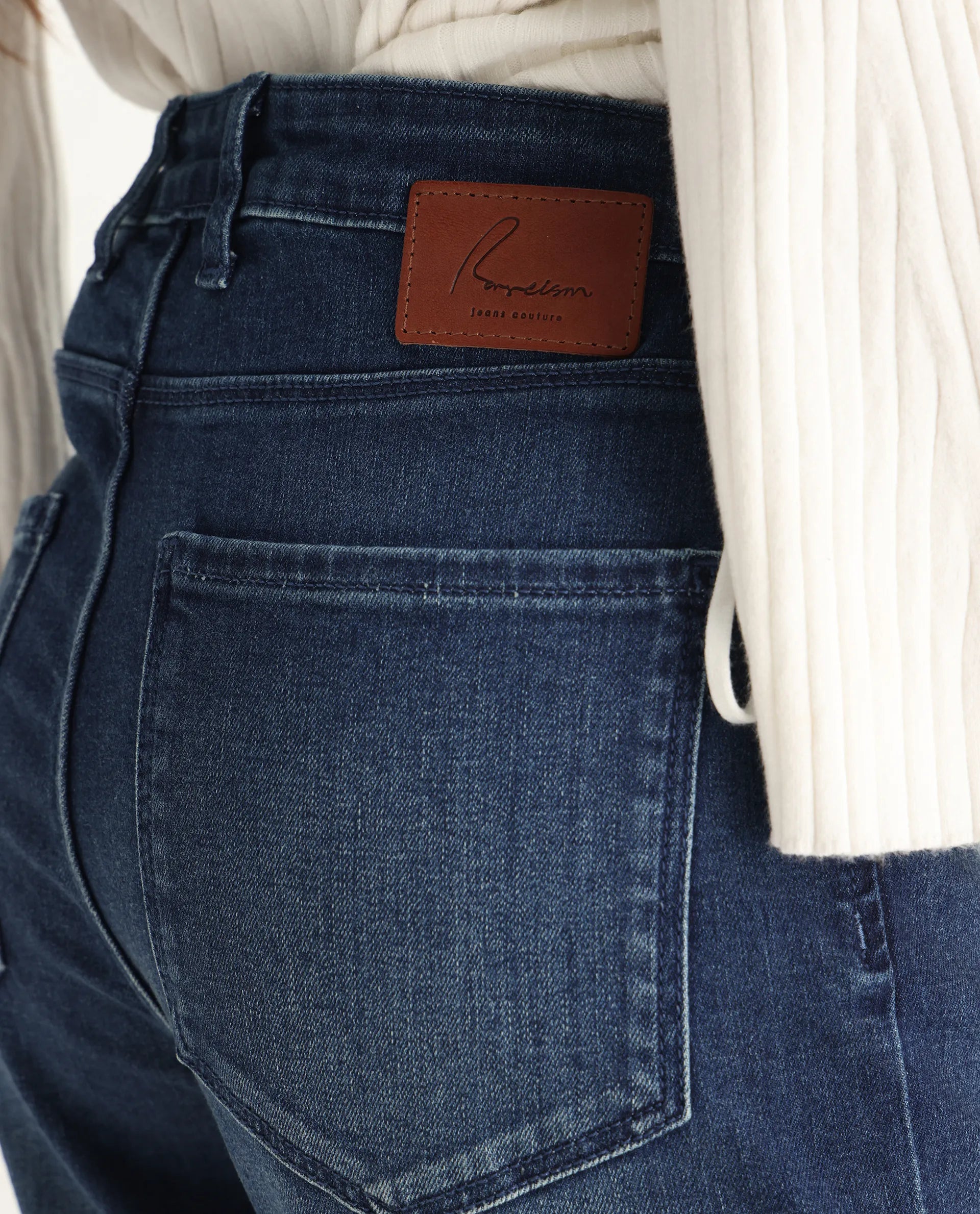 Rareism Women's Winona Blue Cotton Blend Plain Ankle Length Crop Flare Jeans