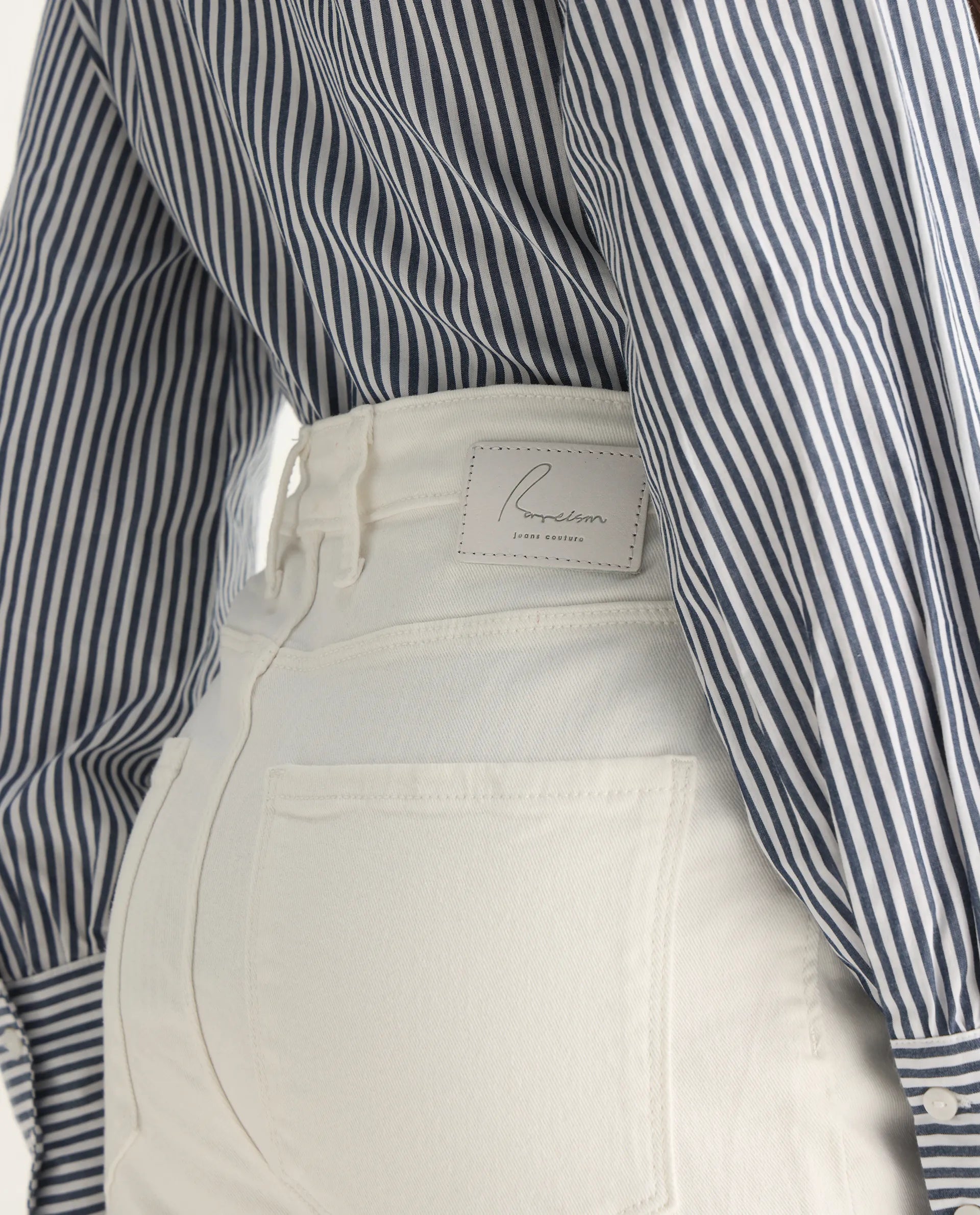 Rareism Women's Winona White Cotton Blend Plain Ankle Length Crop Flare Jeans