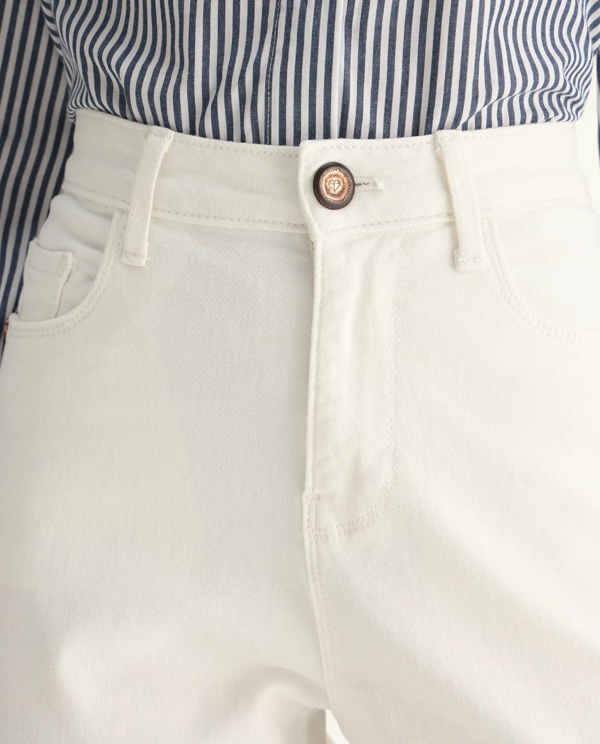 Rareism Women's Winona White Cotton Blend Plain Ankle Length Crop Flare Jeans