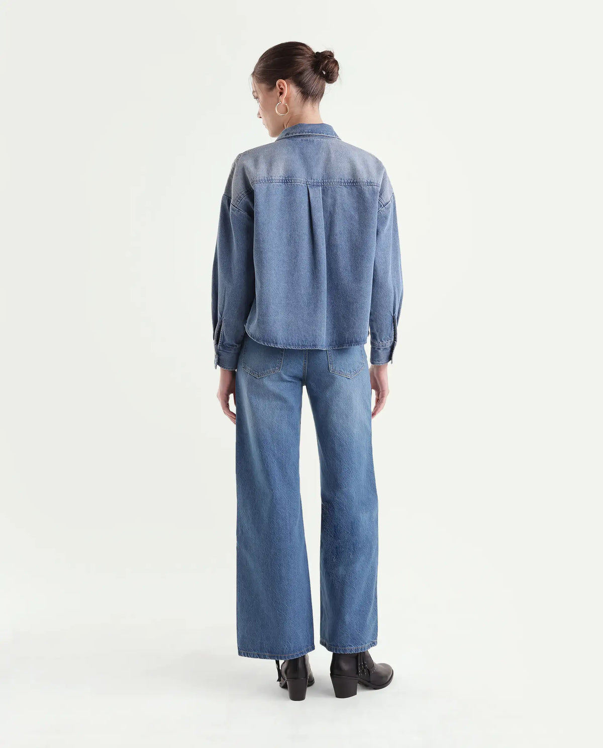 Rareism Womens Wyde-1 Light Blue Cotton Sculpt High Wide Plain Jeans