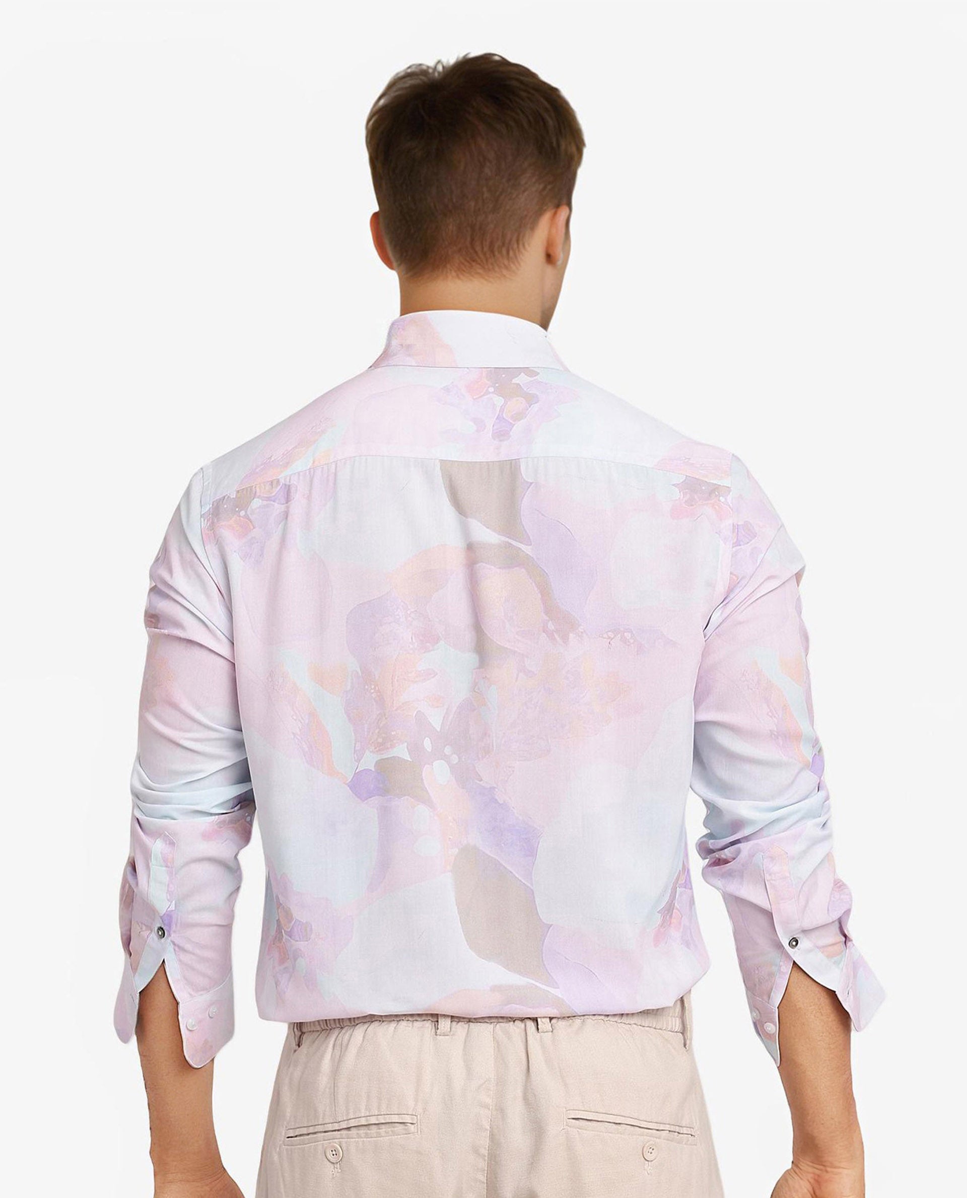 Rare Rabbit Men Xano Pastel Blue Viscose Nylon Fabric Full Sleeve Regular Fit Abstract Print Shirt