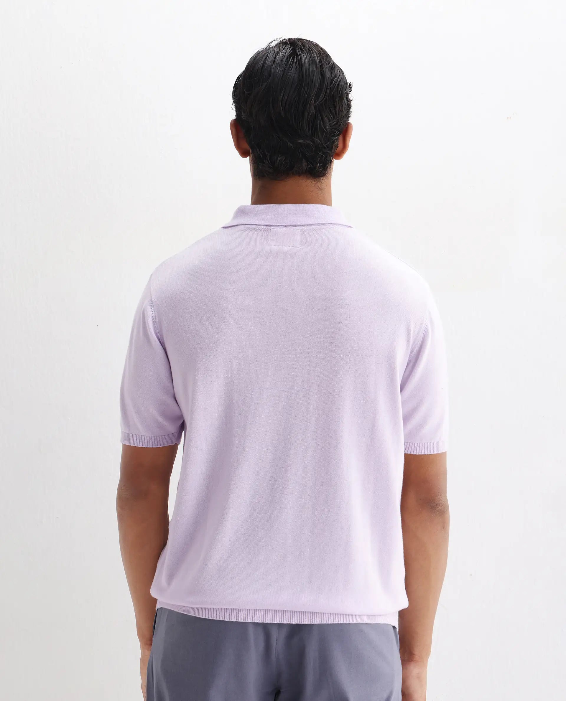 Rare Rabbit Men's Xas Pastel Purple Cotton Textured Regular Fit Half Sleeve Polo