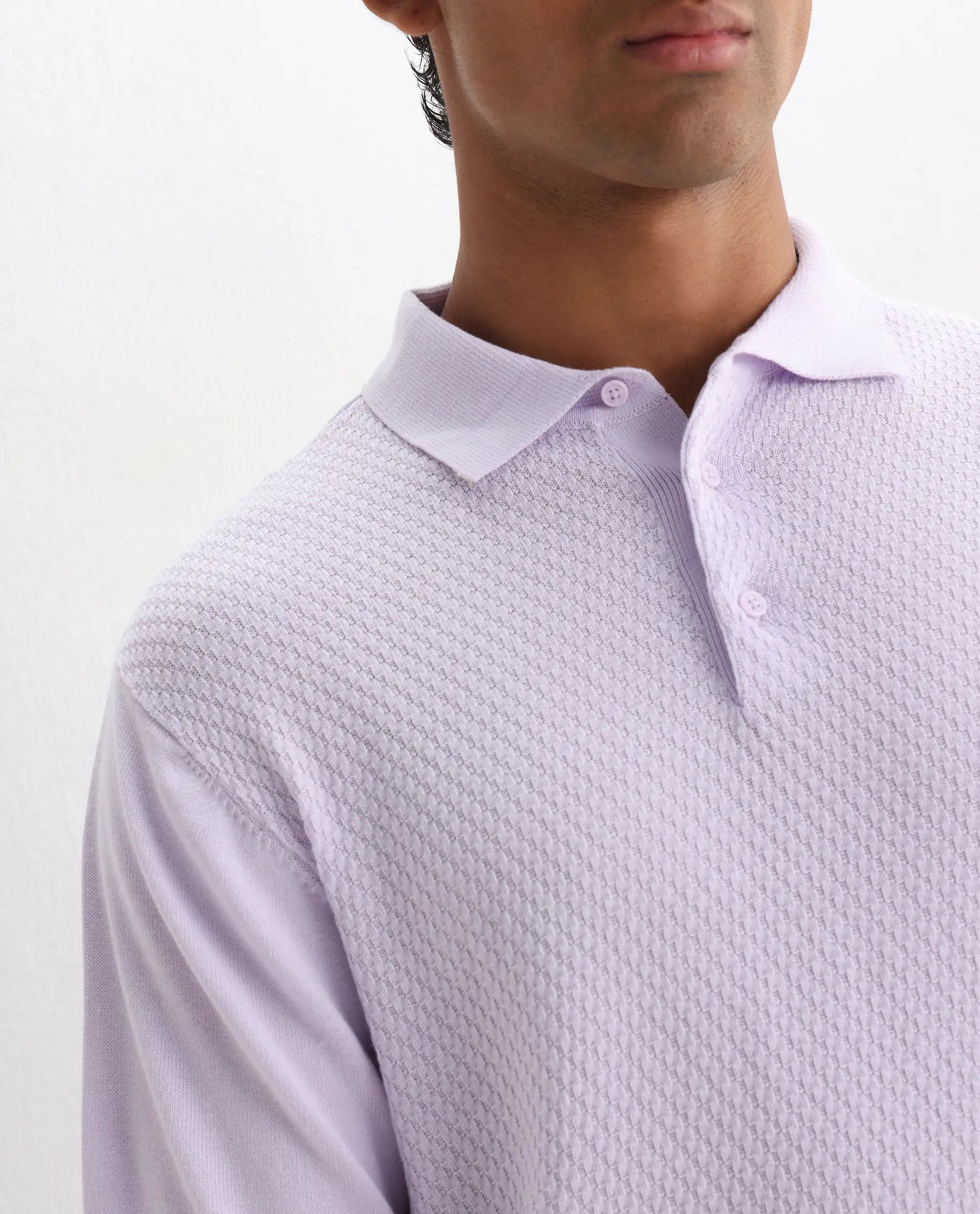 Rare Rabbit Men's Xas Pastel Purple Cotton Textured Regular Fit Half Sleeve Polo