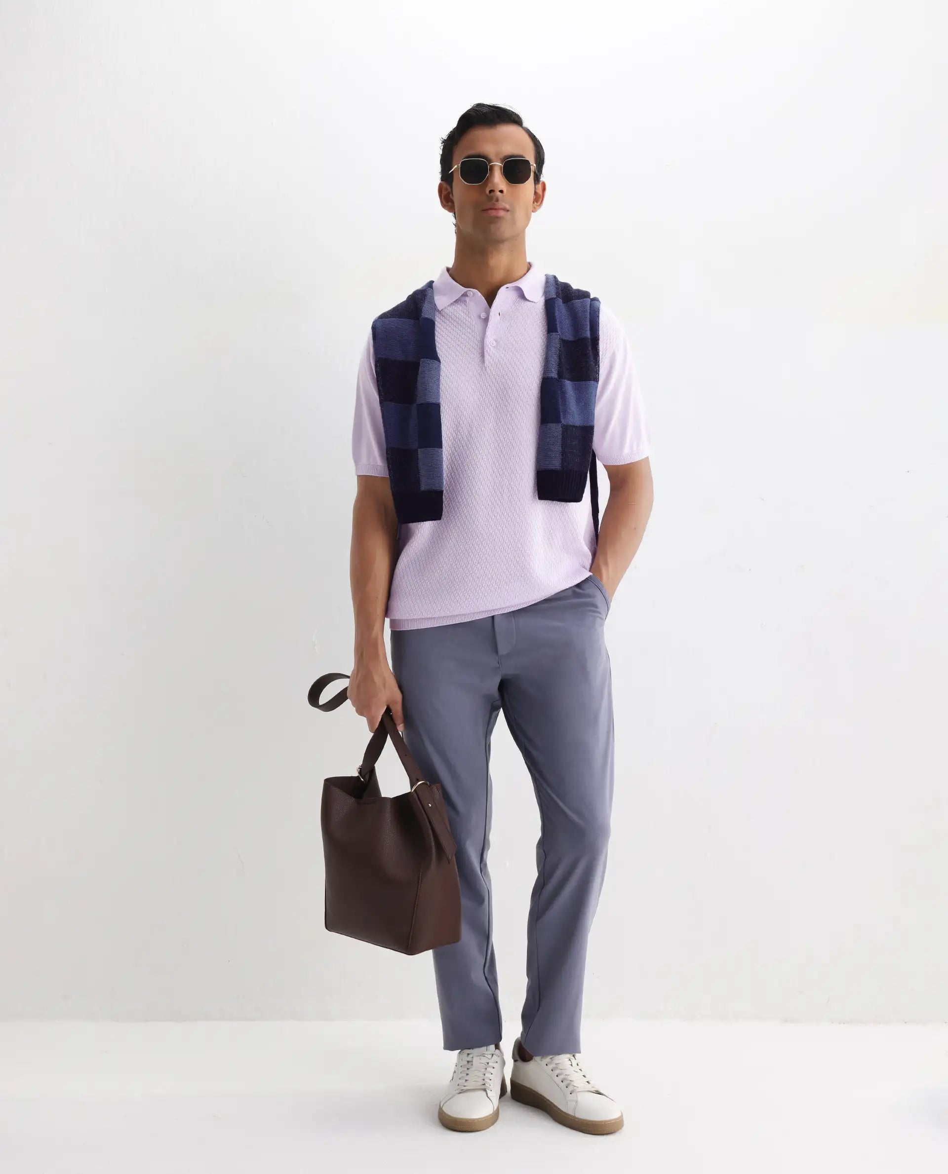 Rare Rabbit Men's Xas Pastel Purple Cotton Textured Regular Fit Half Sleeve Polo