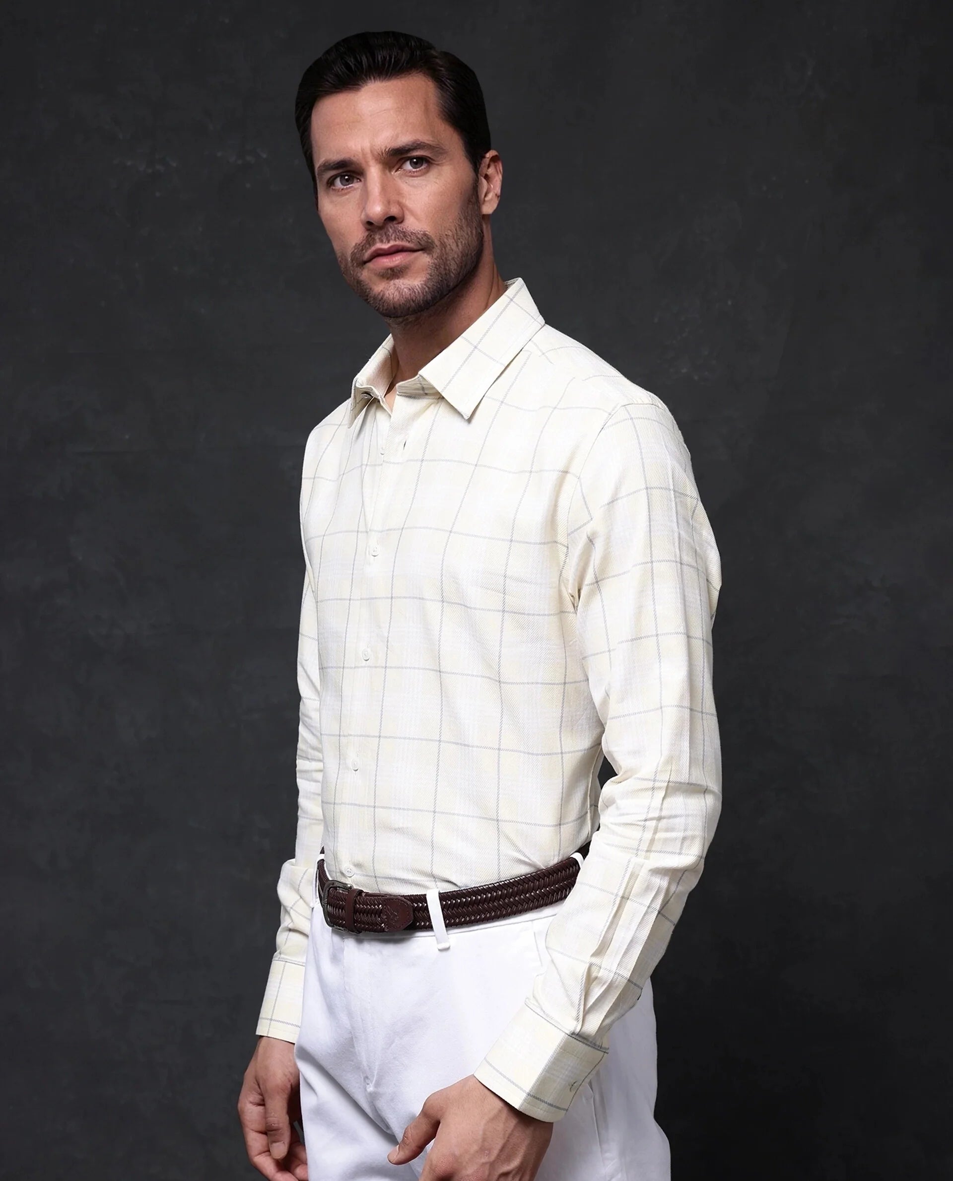 Rare Rabbit Men Yelt Yellow Cotton Fabric Full Sleeve Button Closure Regular Fit Checks Shirt