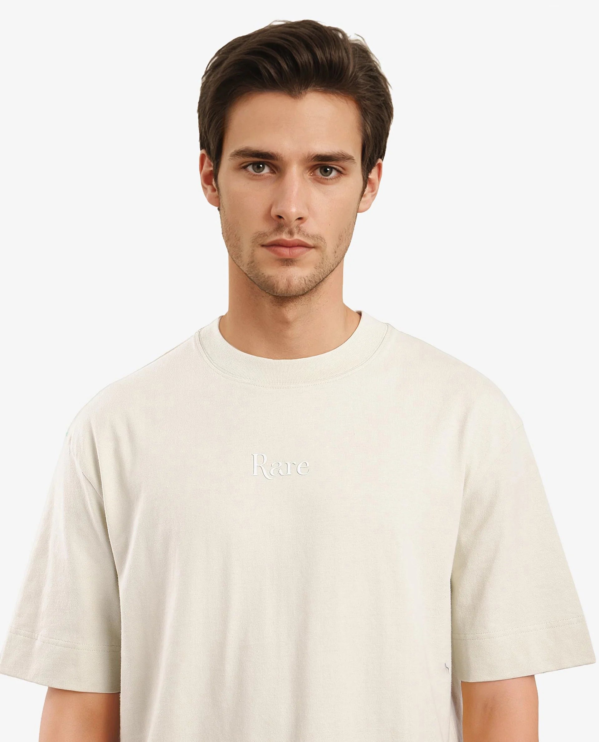 Rare Rabbit Men Yoko Pastel Green Short Sleeve Crew Neck Oversized Fit Placement Logo Print T-Shirt