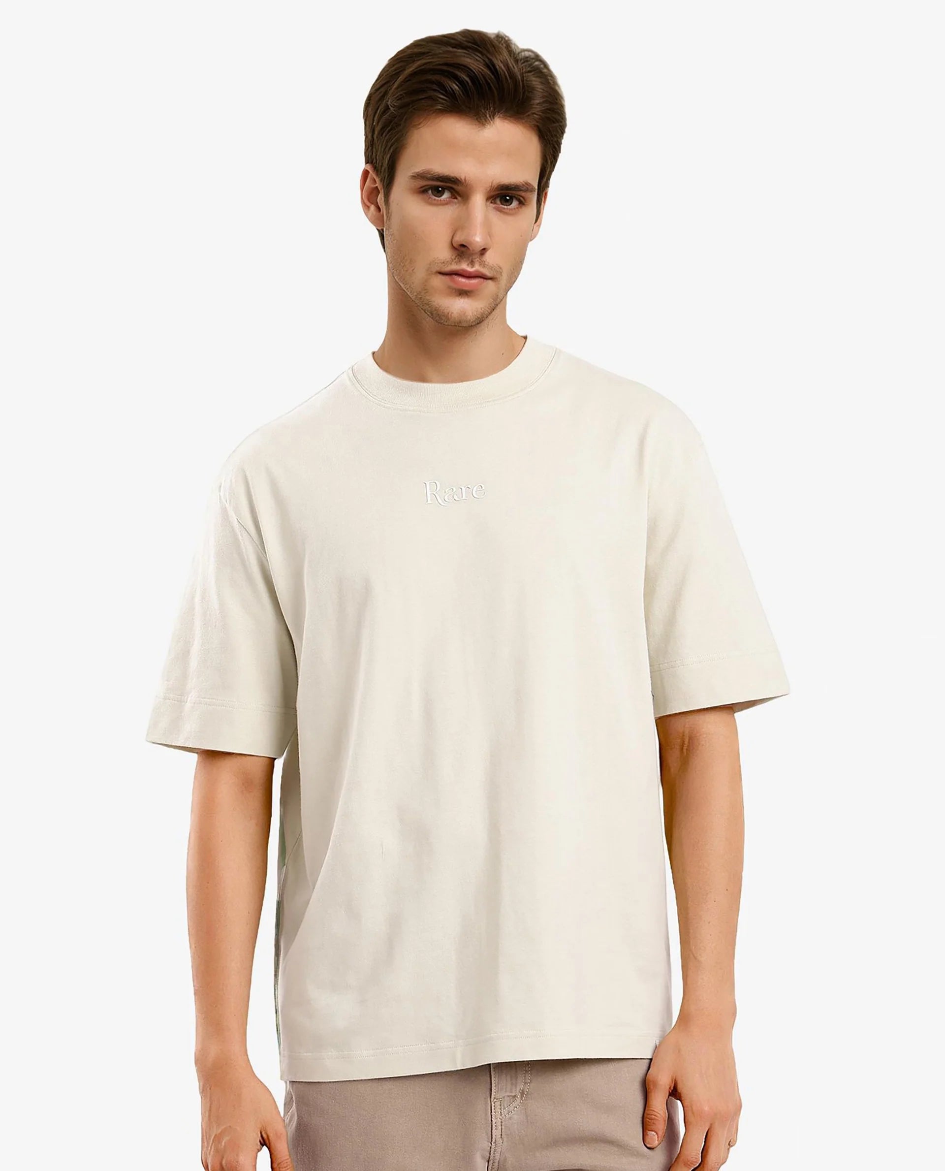 Rare Rabbit Men Yoko Pastel Green Short Sleeve Crew Neck Oversized Fit Placement Logo Print T-Shirt