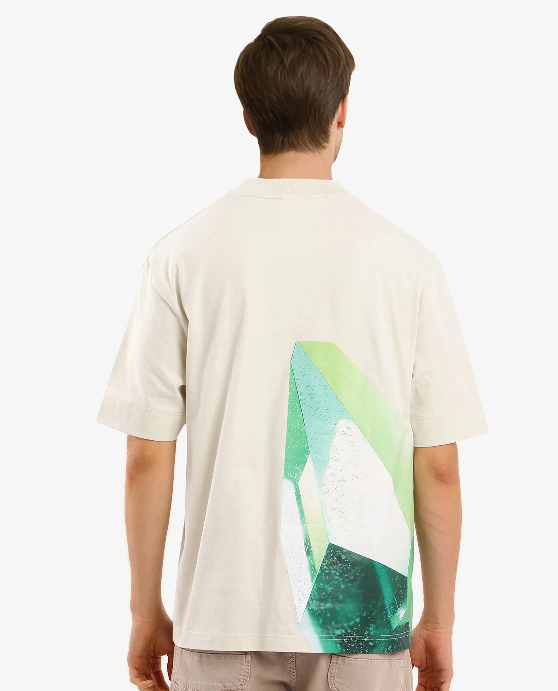 Rare Rabbit Men Yoko Pastel Green Short Sleeve Crew Neck Oversized Fit Placement Logo Print T-Shirt