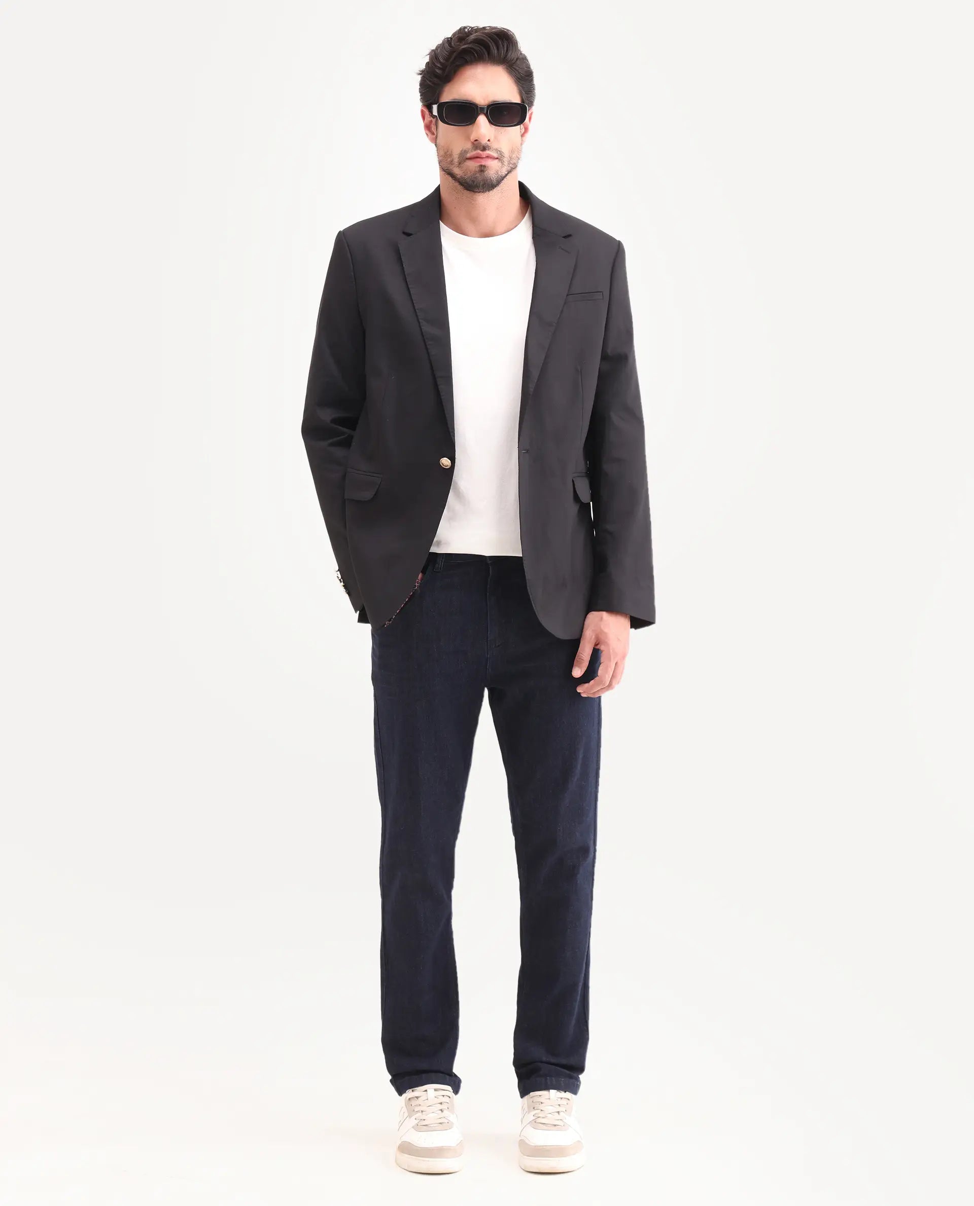 Rare Rabbit Men's Yukto K Dark Navy Cotton Blend Fabric Shank And Zipper Kurt Carrot Plain Jeans