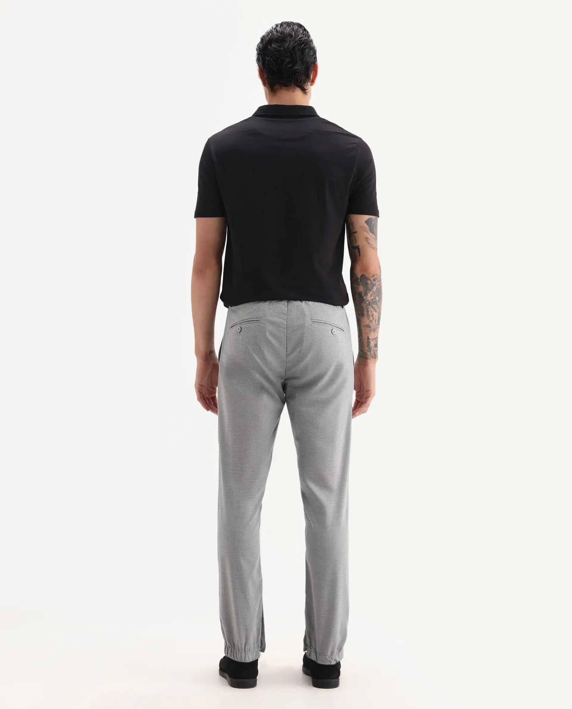 Rare Rabbit Men's Guild Casual Zader Grey Polyester Checked Print Regular Fit Trouser