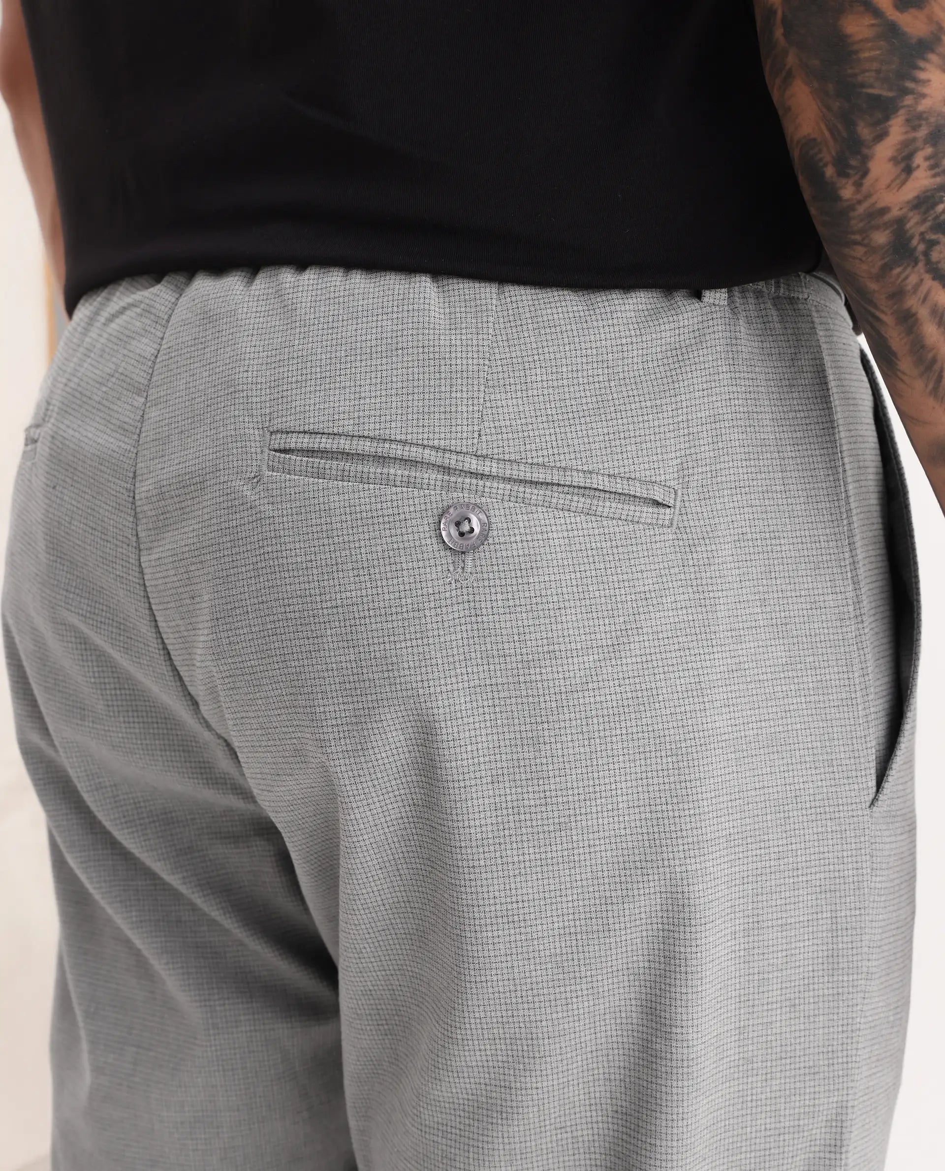 Rare Rabbit Men's Guild Casual Zader Grey Polyester Checked Print Regular Fit Trouser