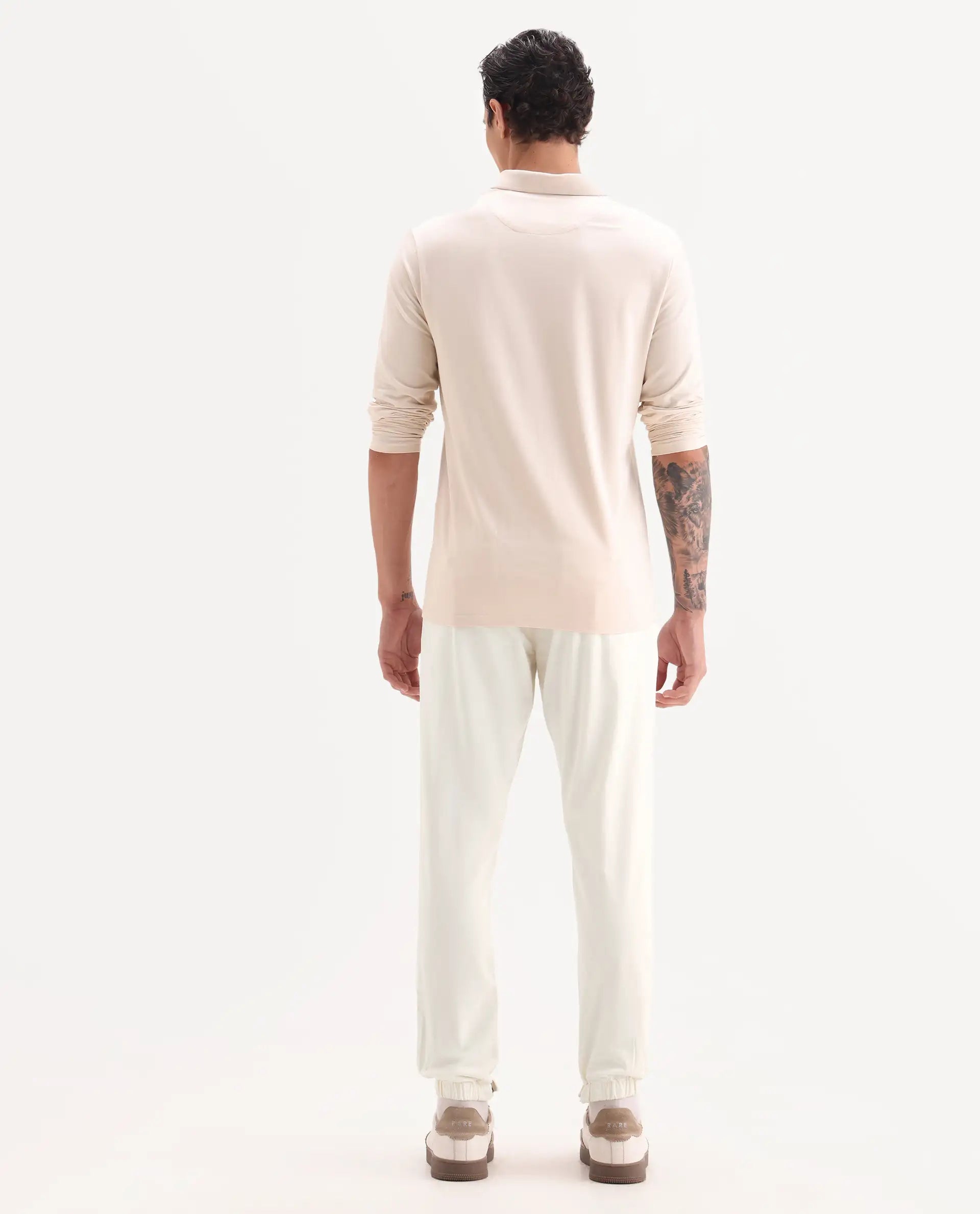 Rare Rabbit Men's Zade White Cotton Blend Plain Regular Fit Trouser