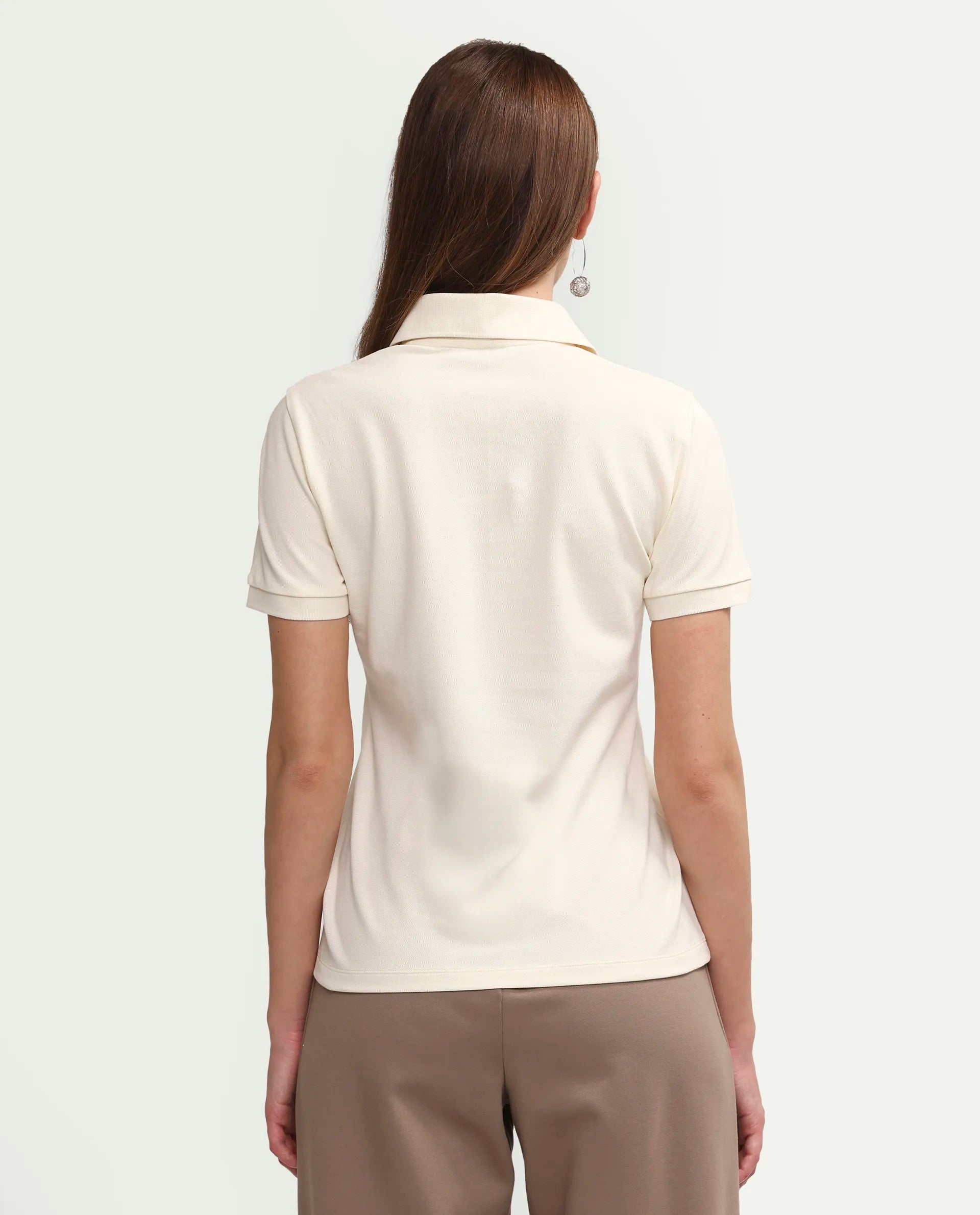 Rareism Women's Zana Off White Cotton Blend Half Sleeve Regular Fit Plain Polo