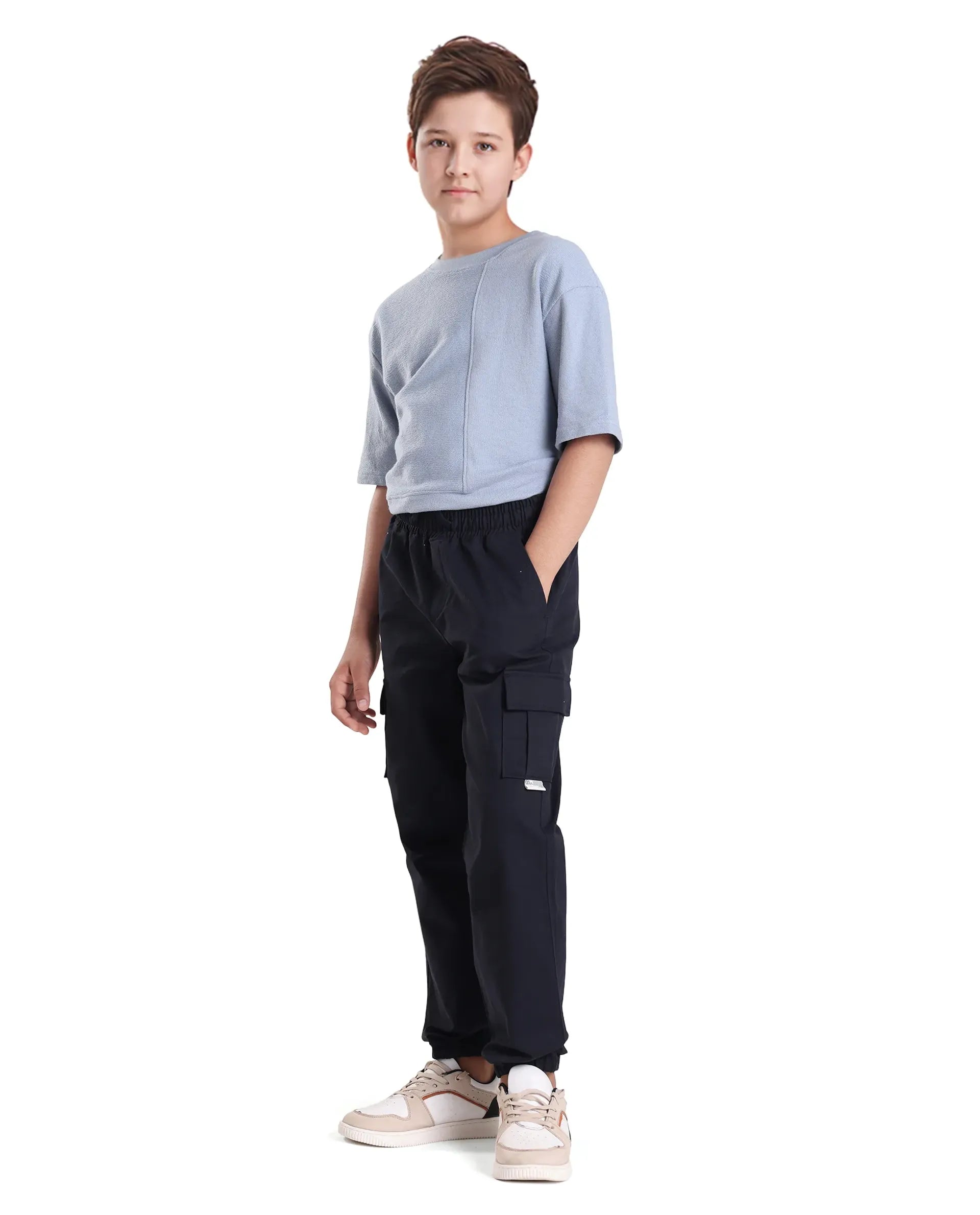 Rare Ones Kids Zash Navy Cotton Solid Button & Zip Closure Regular Fit Trouser