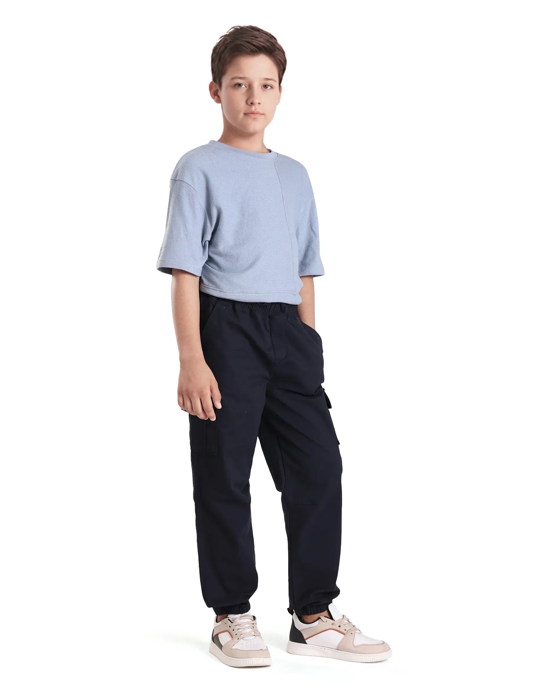 Rare Ones Kids Zash Navy Cotton Solid Button & Zip Closure Regular Fit Trouser