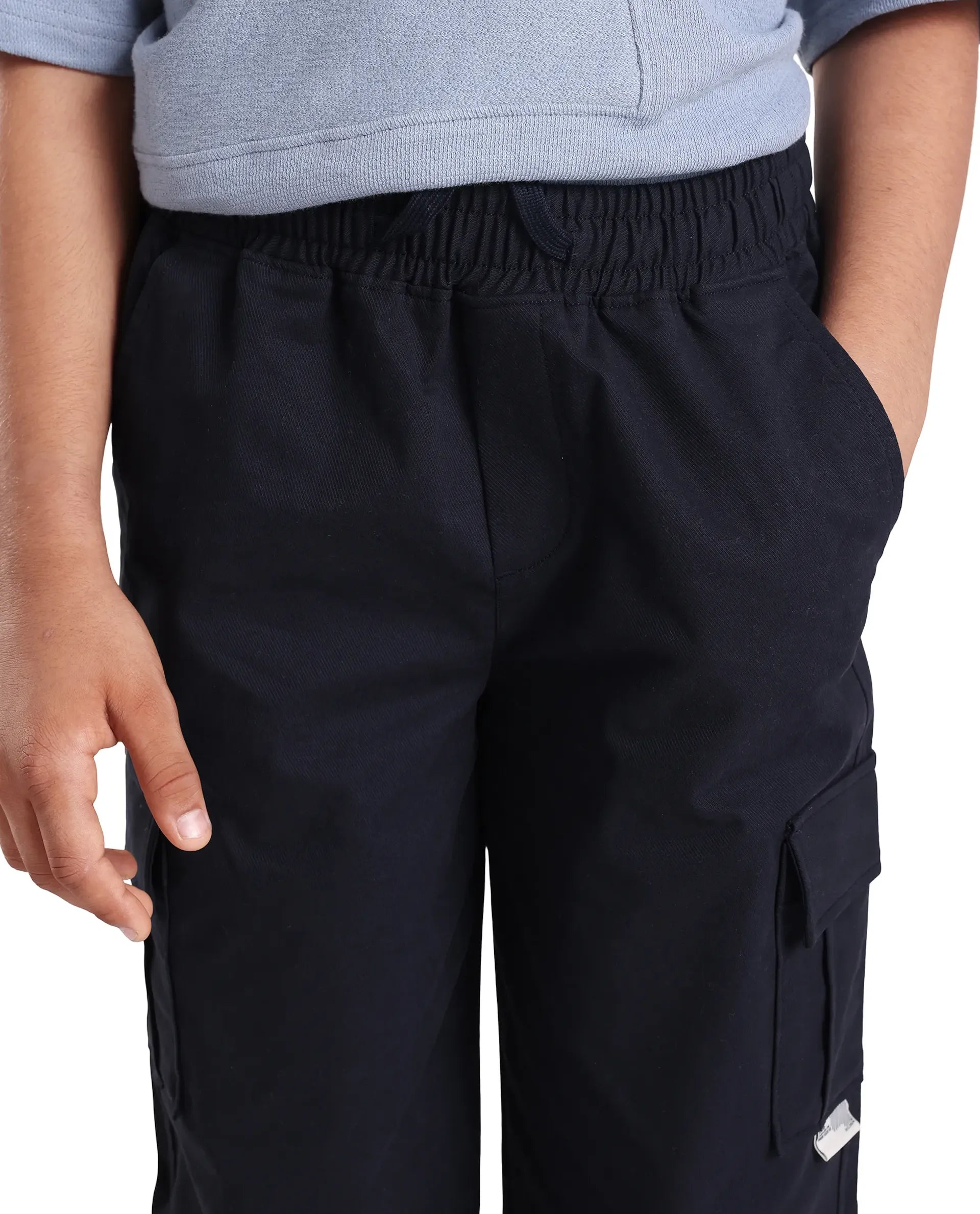 Rare Ones Kids Zash Navy Cotton Solid Button & Zip Closure Regular Fit Trouser
