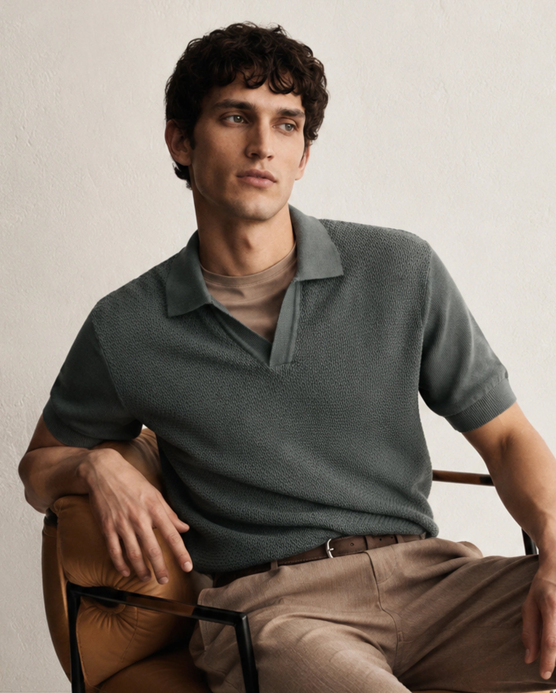 Rare Rabbit Men's Zegot Dark Green Cotton Johnny Collar Regular Textured Polo