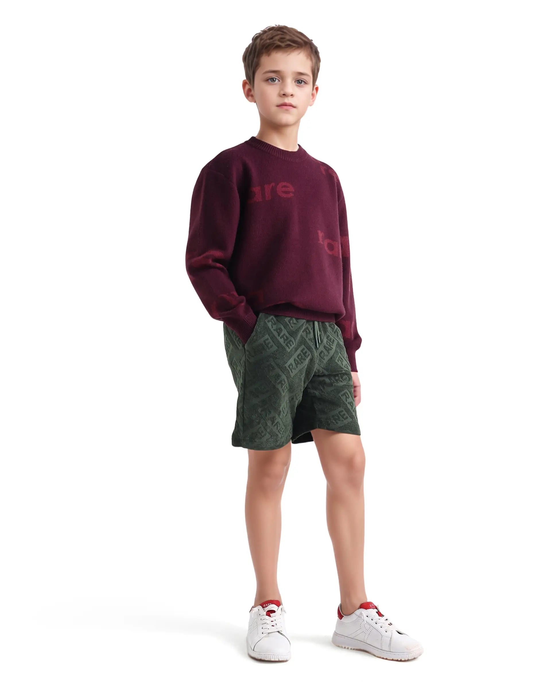 Rare Ones Kids Zilo-B Olive Cotton All Over Print Drawstring Closure Regular Fit Shorts