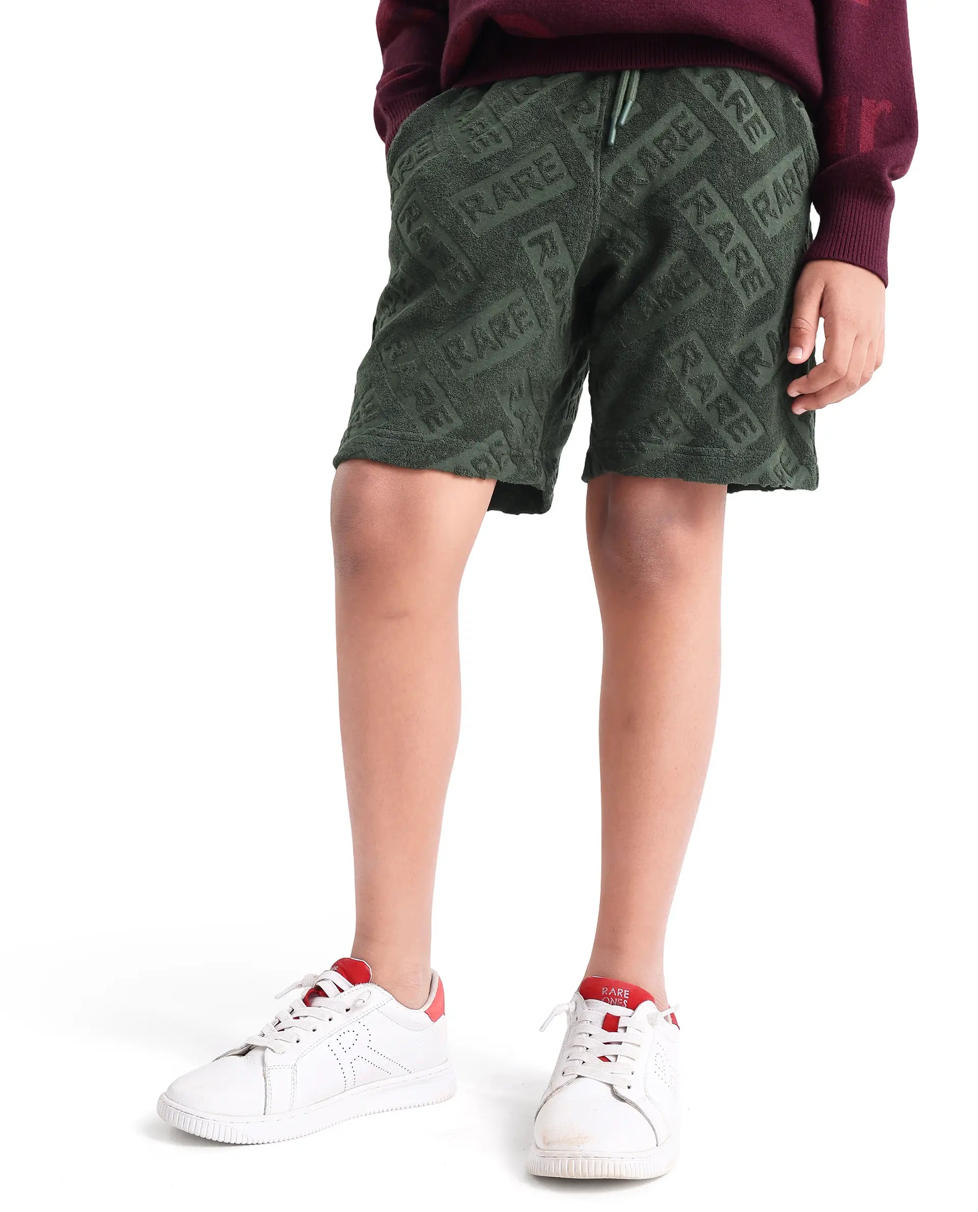 Rare Ones Kids Zilo-B Olive Cotton All Over Print Drawstring Closure Regular Fit Shorts