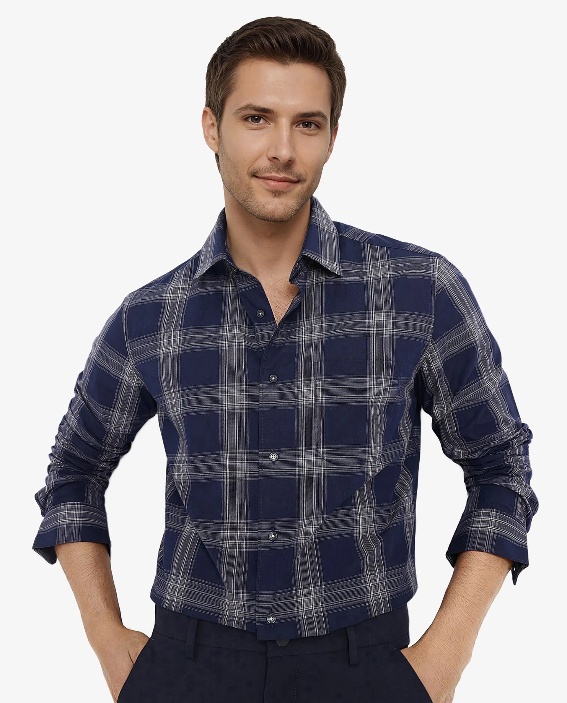 Rare Rabbit Men Zinga Navy Cotton Fabric Full Sleeve Regular Fit Checks Shirt