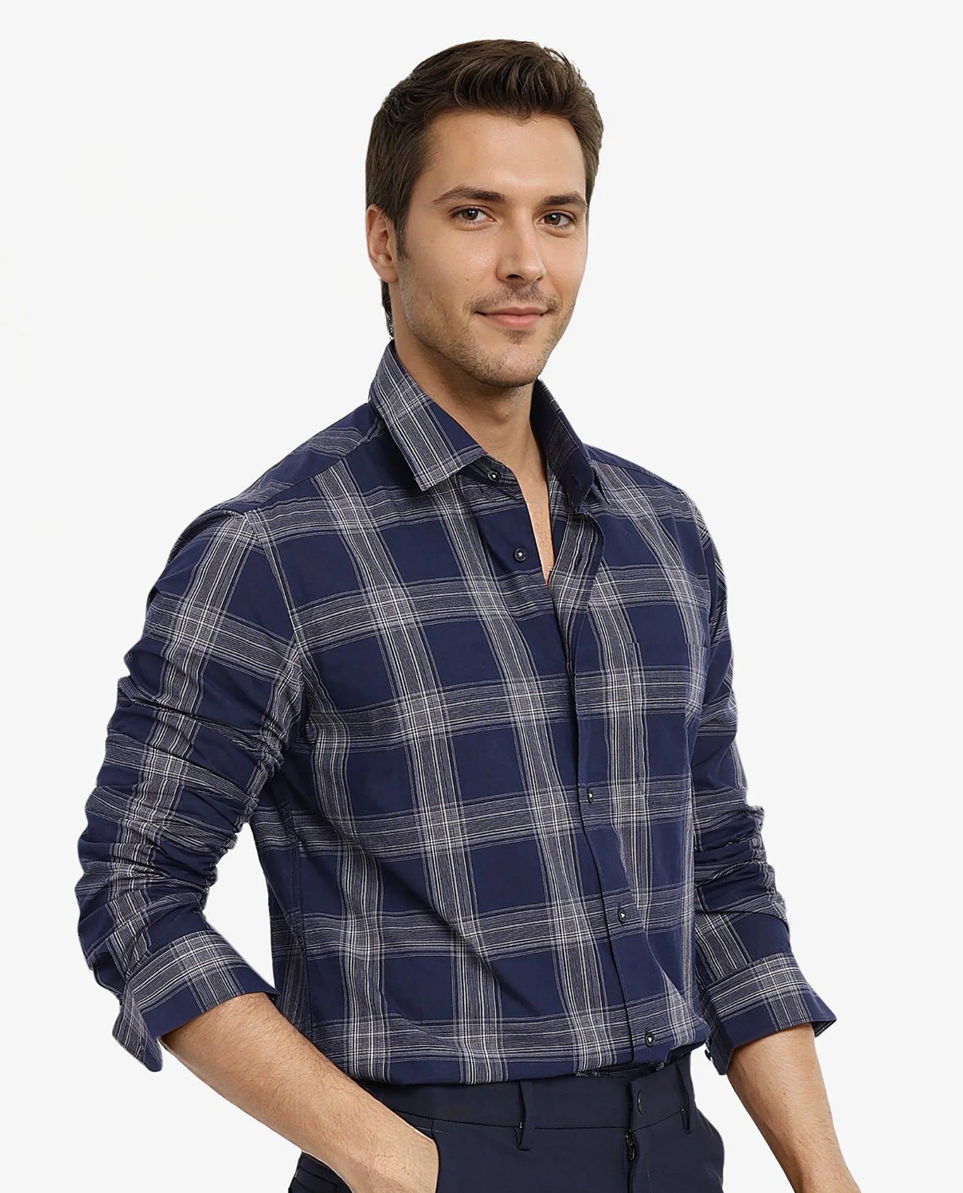 Rare Rabbit Men Zinga Navy Cotton Fabric Full Sleeve Regular Fit Checks Shirt