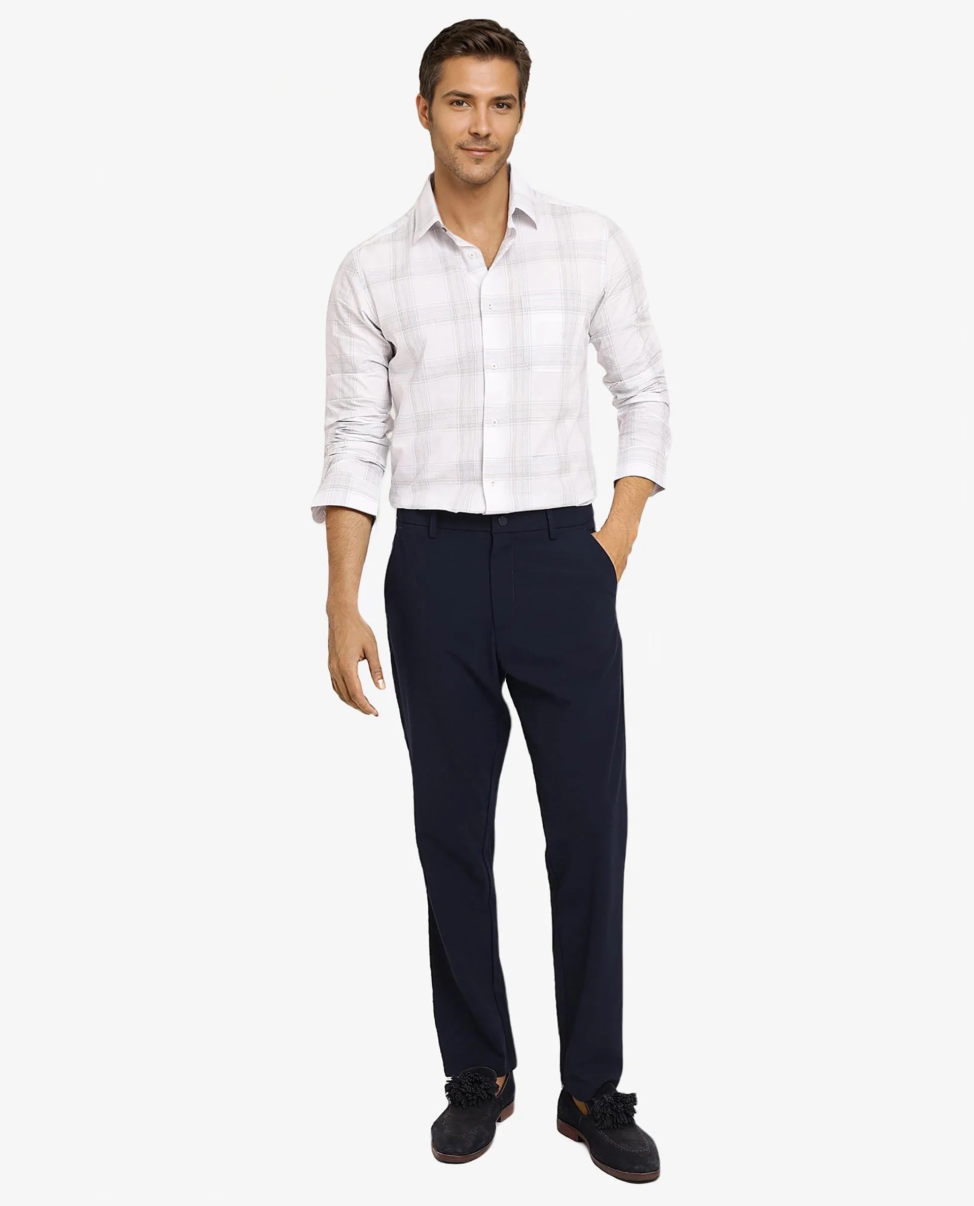 Rare Rabbit Men Zinga White Cotton Fabric Full Sleeve Regular Fit Checks Shirt