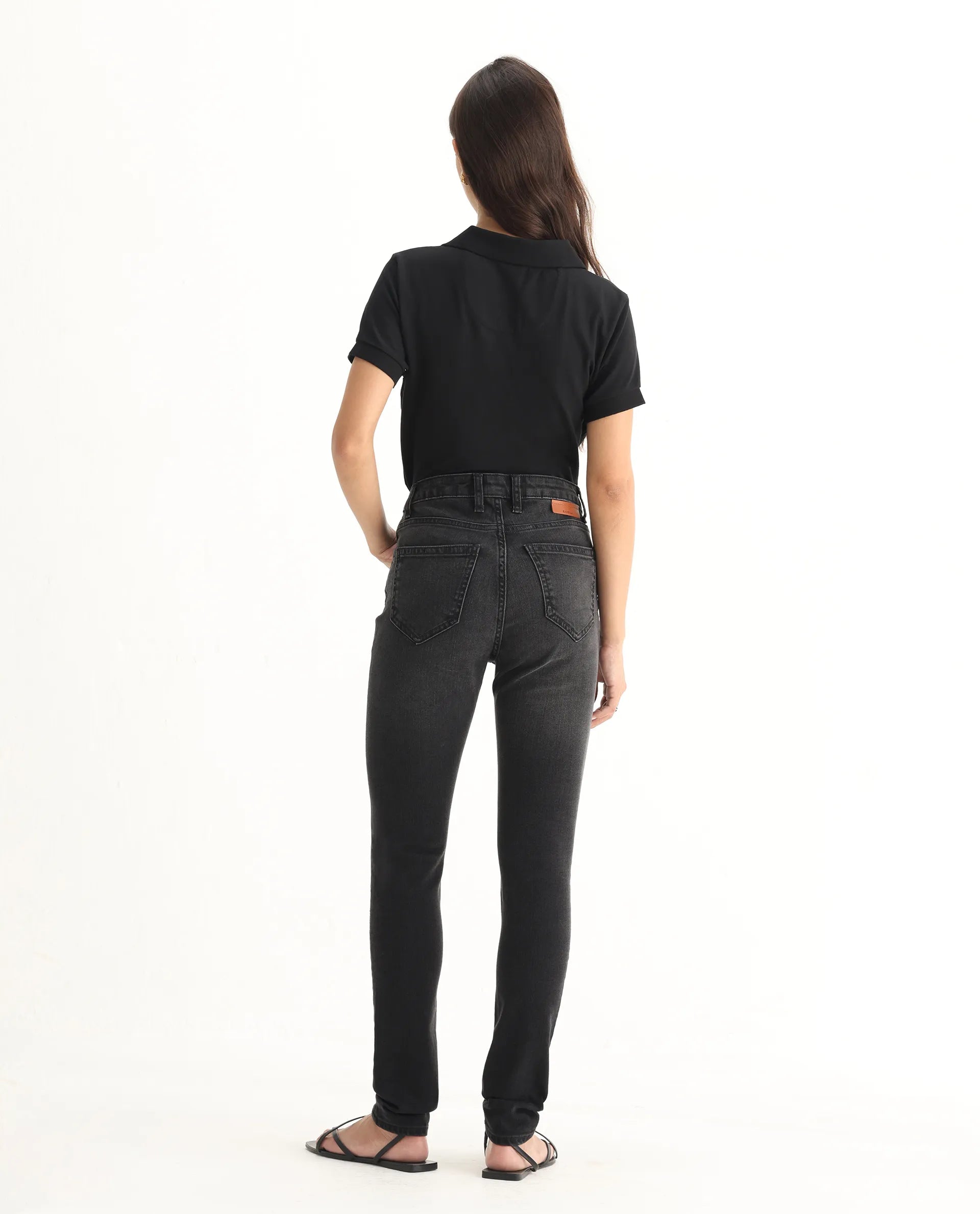 Rareism Women's Zingy Black Cotton Blend Plain Ankle Length Sleek Skinny Fit Jeans