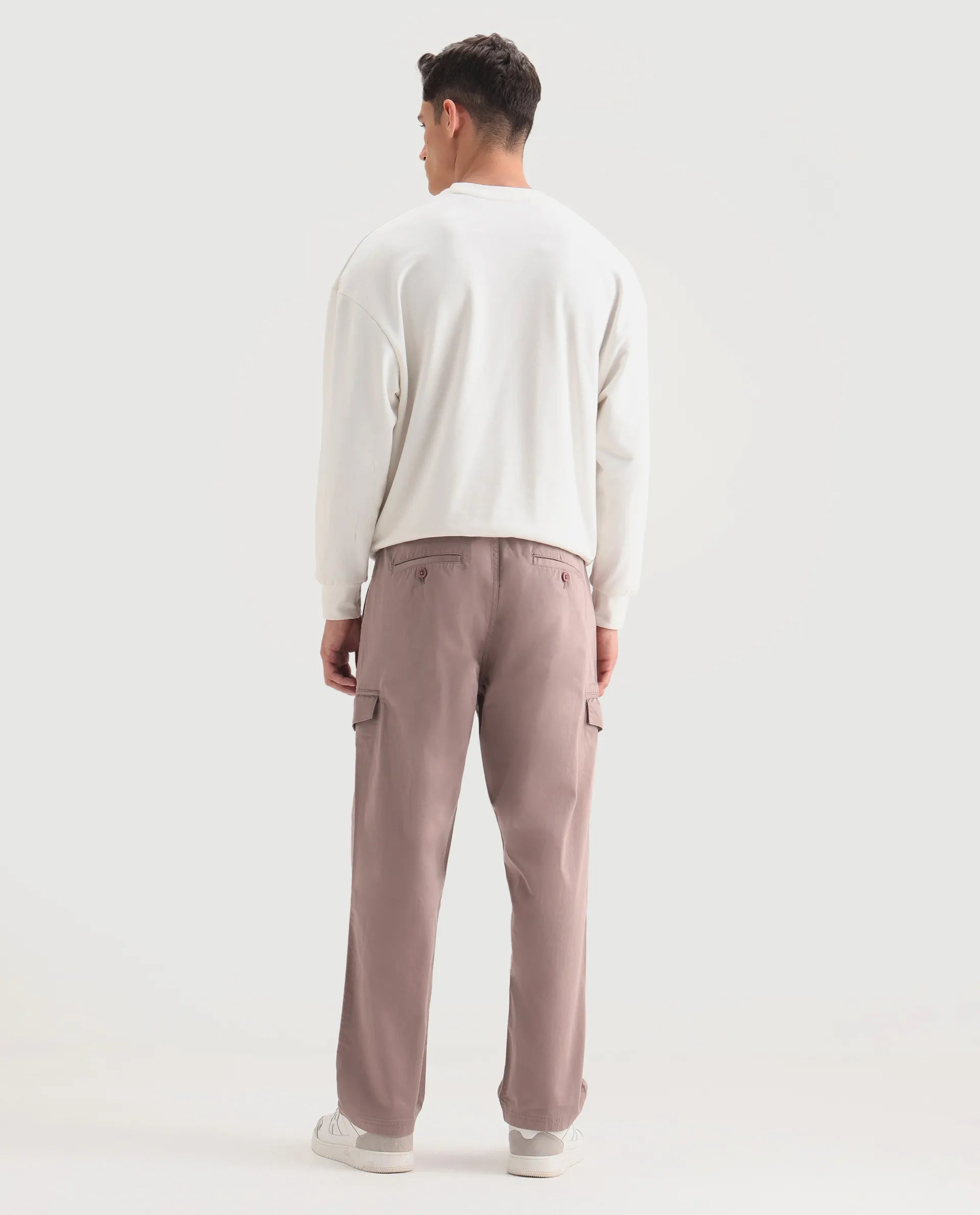 Rare Rabbit Men's Zipo Dusky Pink Cotton Plain Regular Fit Trouser