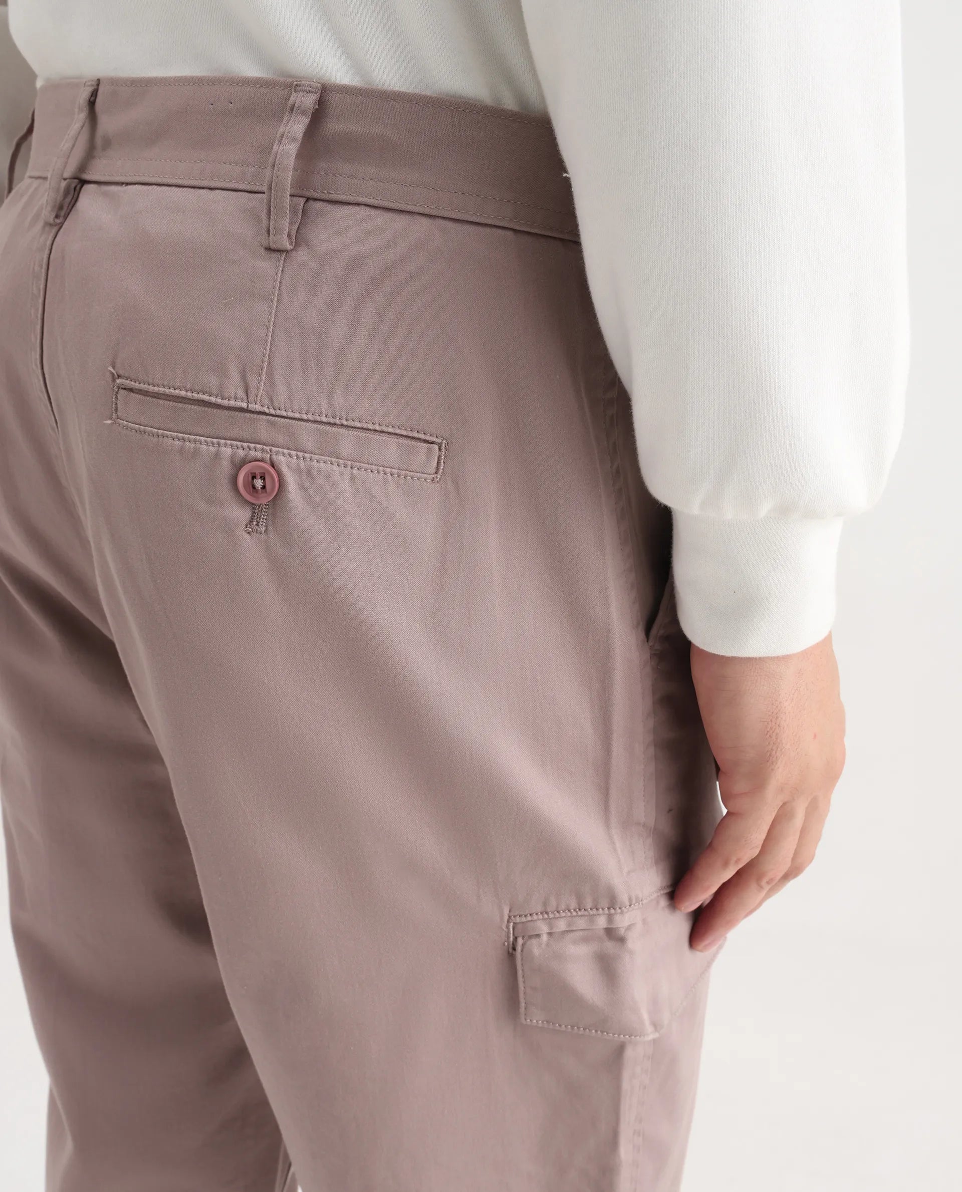 Rare Rabbit Men's Zipo Dusky Pink Cotton Plain Regular Fit Trouser