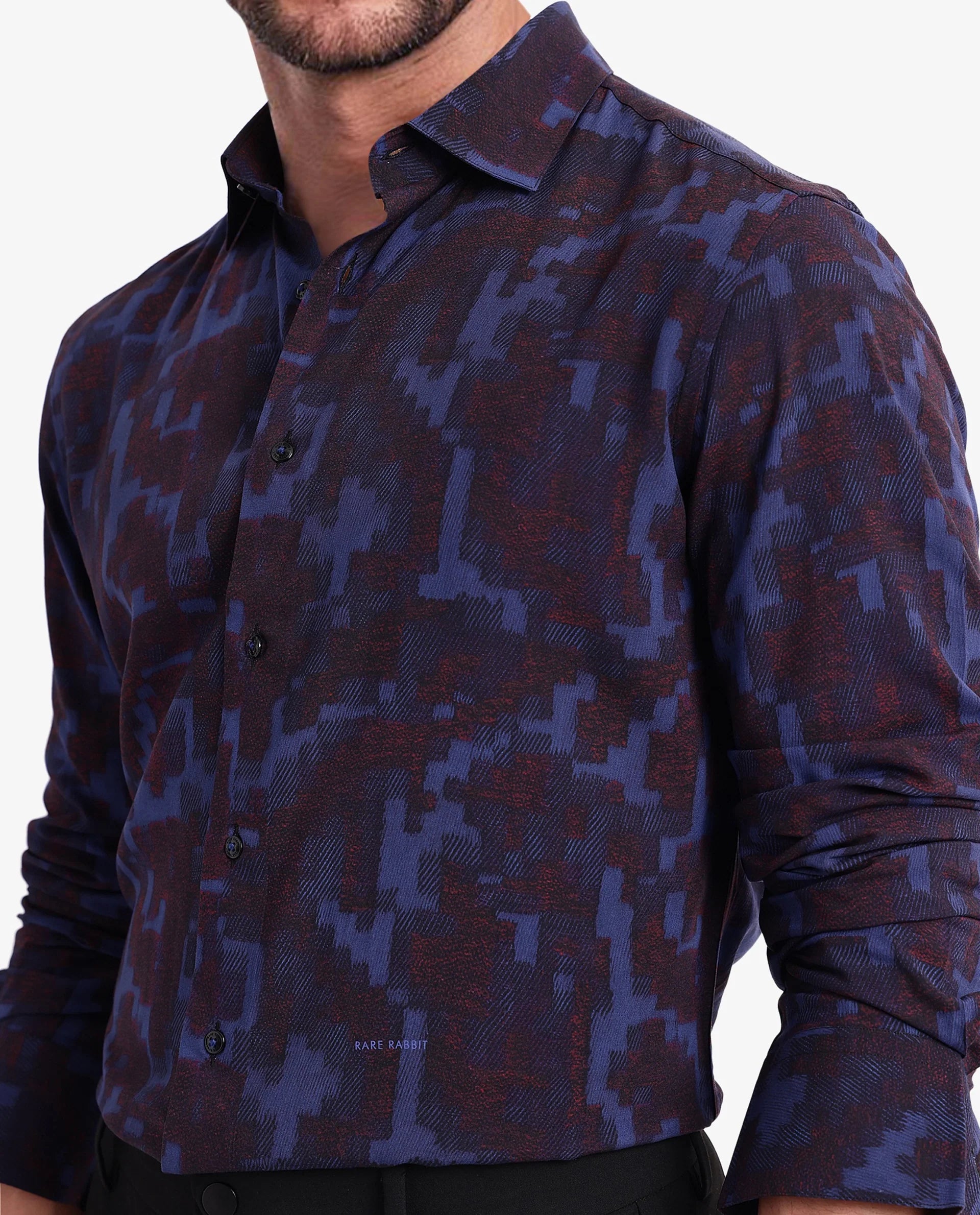 Rare Rabbit Men Zlata Navy Cotton Full Sleeve Regular Collar Button Closure Regular Fit Abstract Print Shirt