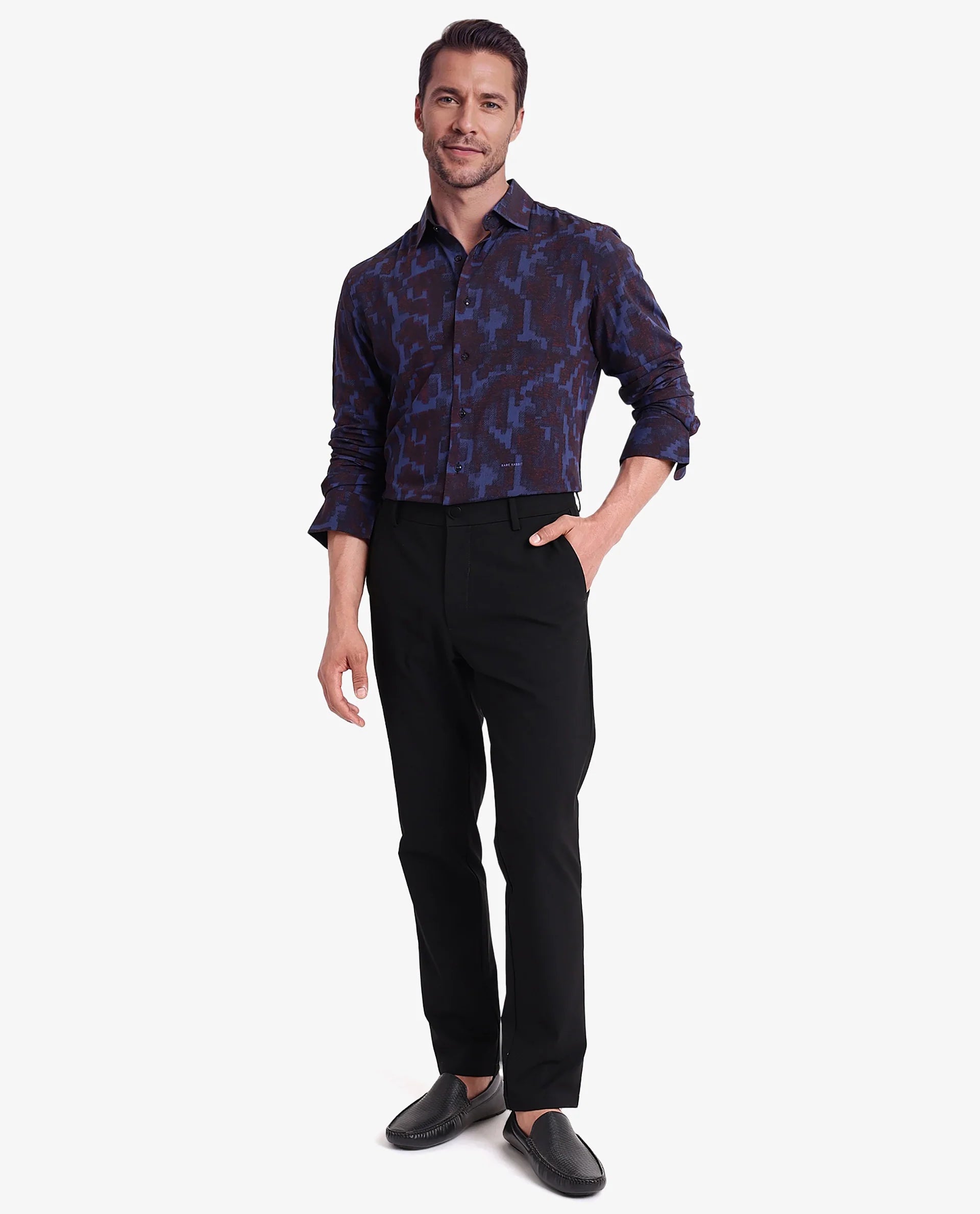 Rare Rabbit Men Zlata Navy Cotton Full Sleeve Regular Collar Button Closure Regular Fit Abstract Print Shirt