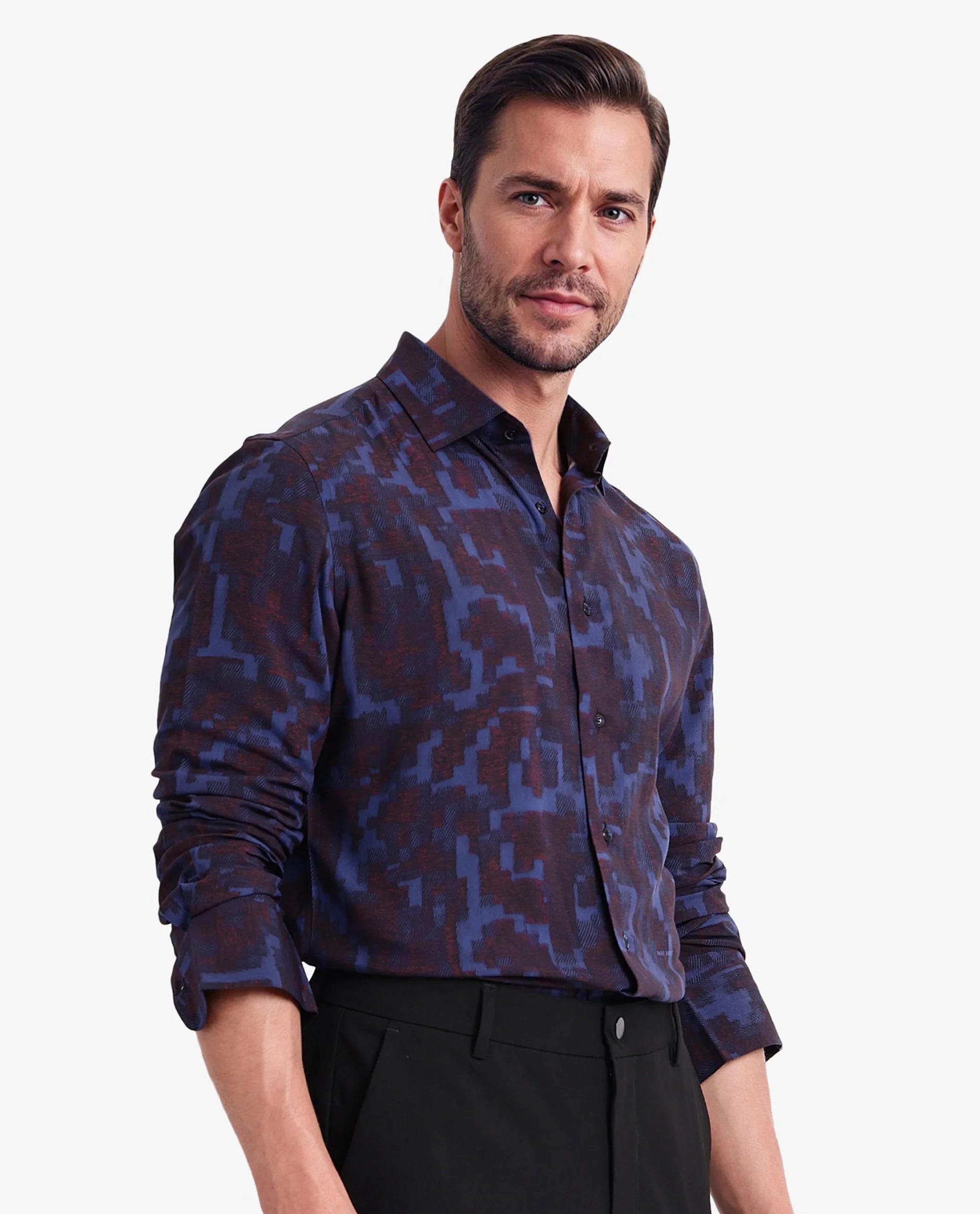 Rare Rabbit Men Zlata Navy Cotton Full Sleeve Regular Collar Button Closure Regular Fit Abstract Print Shirt