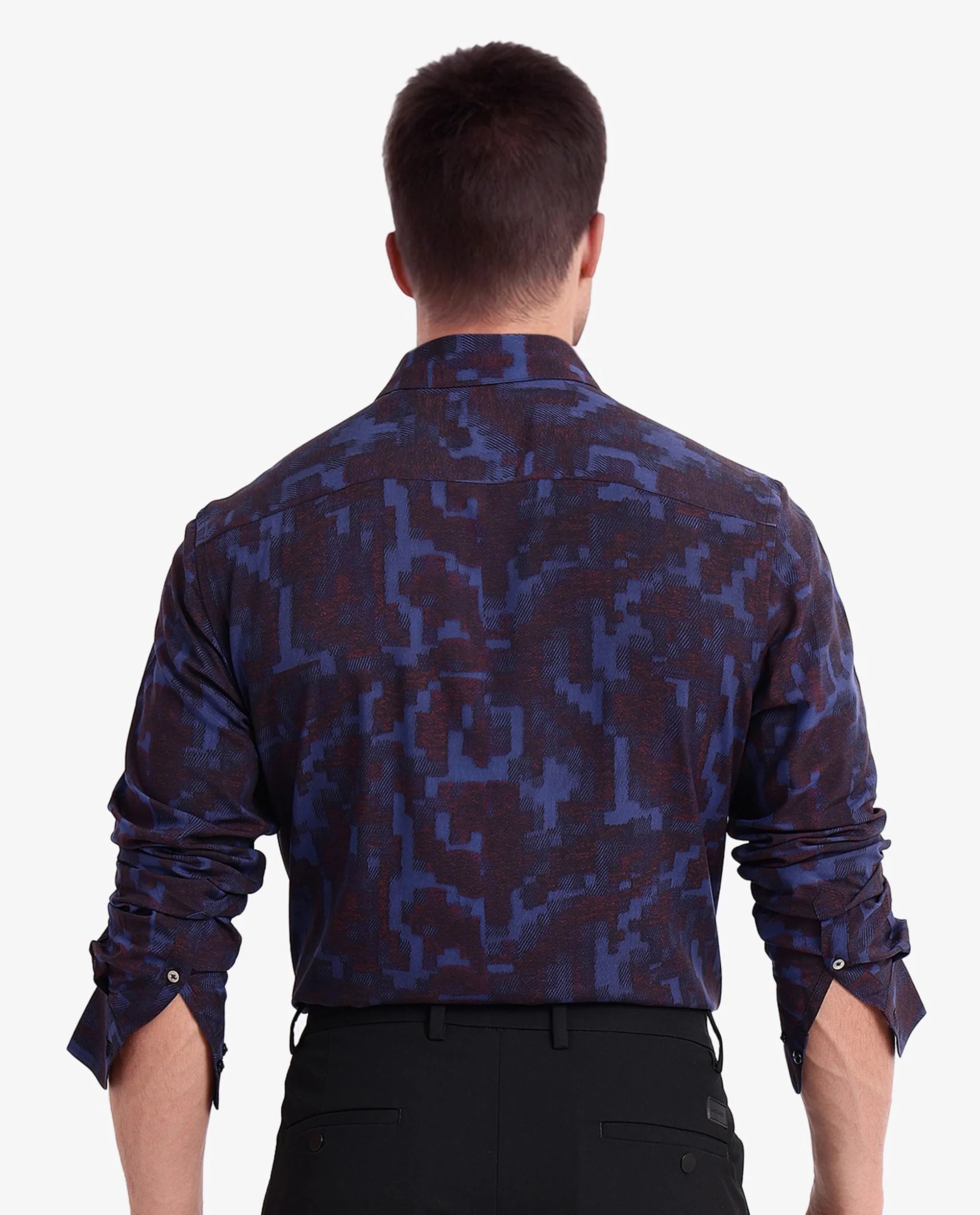 Rare Rabbit Men Zlata Navy Cotton Full Sleeve Regular Collar Button Closure Regular Fit Abstract Print Shirt