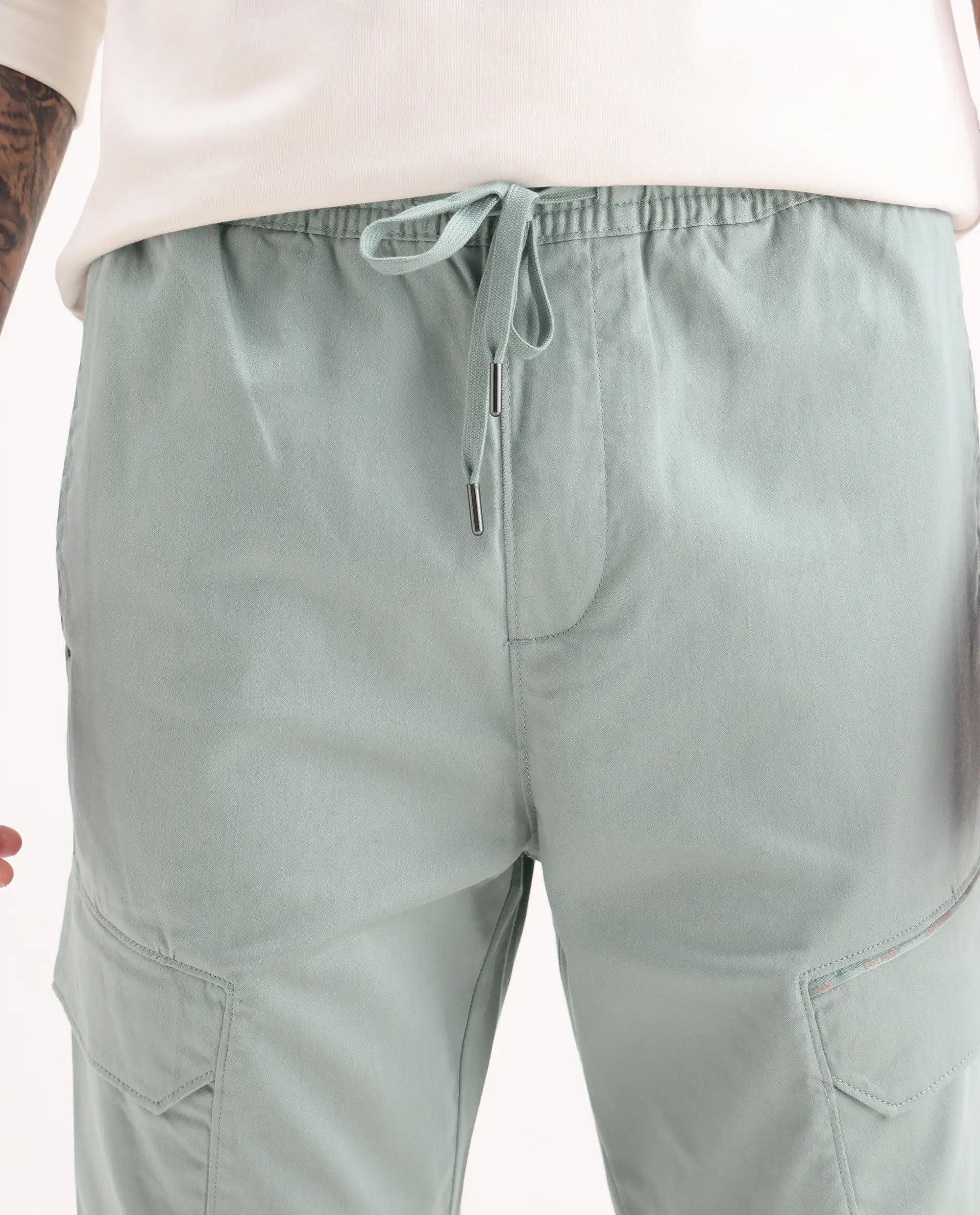 Rare Rabbit Men's Zudi Pastel Blue Cotton Plain Regular Fit Trouser