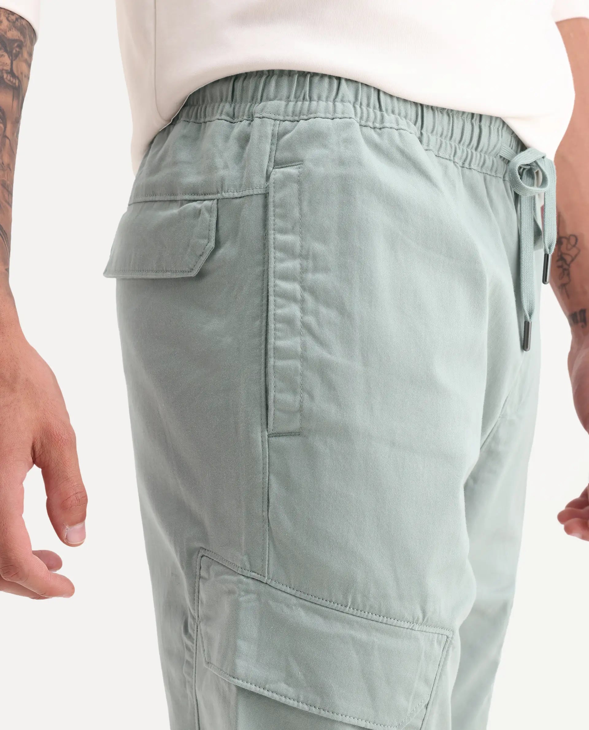 Rare Rabbit Men's Zudi Pastel Blue Cotton Plain Regular Fit Trouser