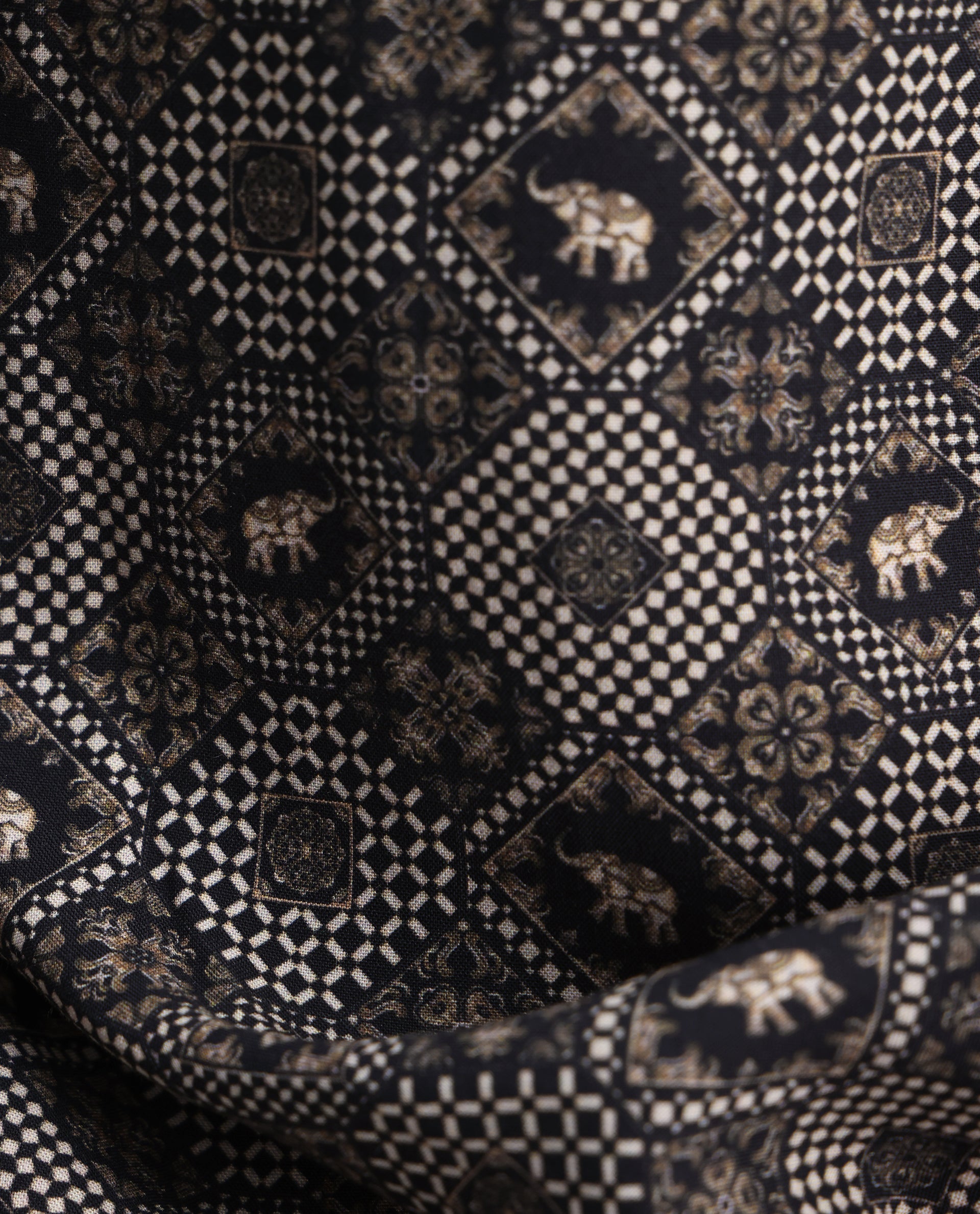 Rare Rabbit Men's Zynor Black Viscose Geometric Print Regular Fit Full Sleeve Collared Shirt
