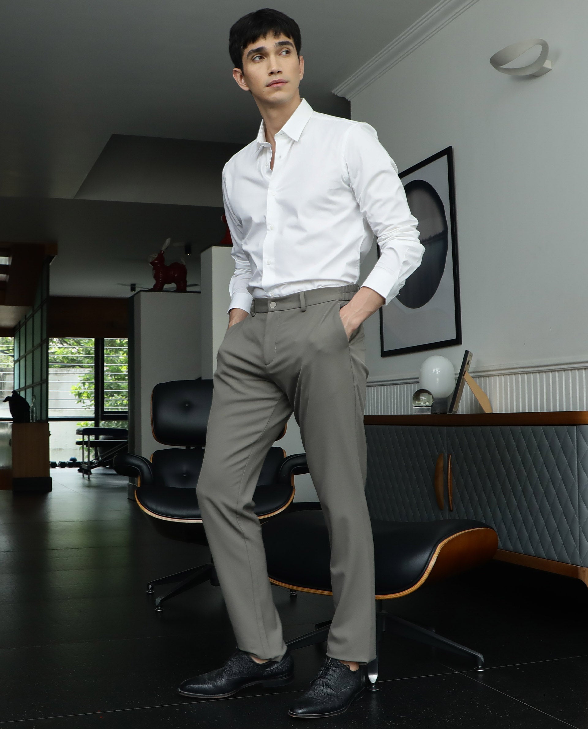 RARE RABBIT MEN'S NEUTRONS WHITE SHIRT COTTON POLYESTER FABRIC COLLARED NECK FULL SLEEVES BUTTON CLOSURE SLIM FIT