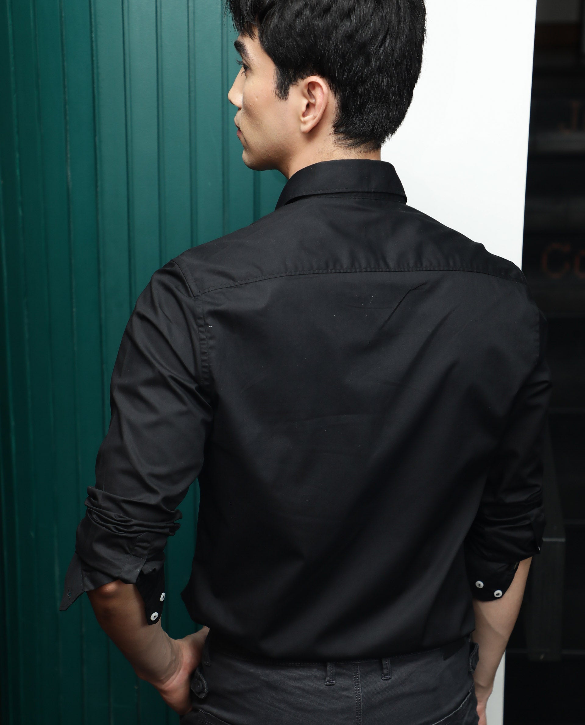RARE RABBIT MEN'S NEUTRONS BLACK SHIRT COTTON LYCRA FABRIC SLIM FIT FULL SLEEVE