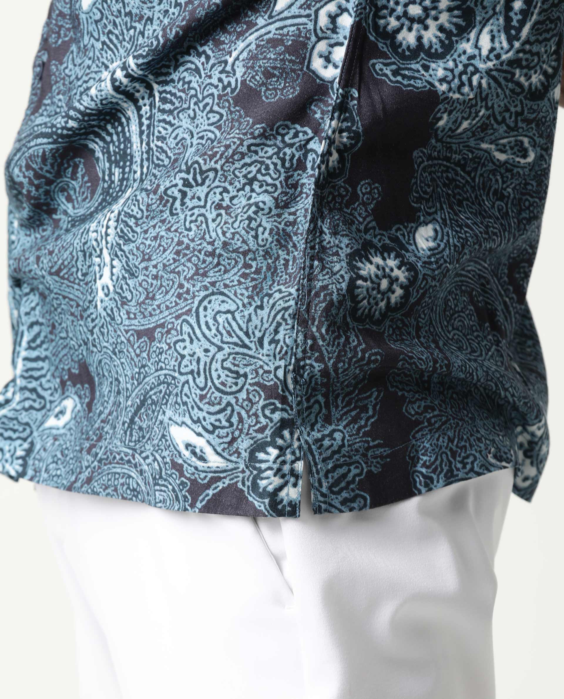 RARE RABBIT MENS LAWRN SS BLUE SHIRT COTTON VISCOSE FABRIC SLIM FIT COLLAR COLLAR Short Sleeve