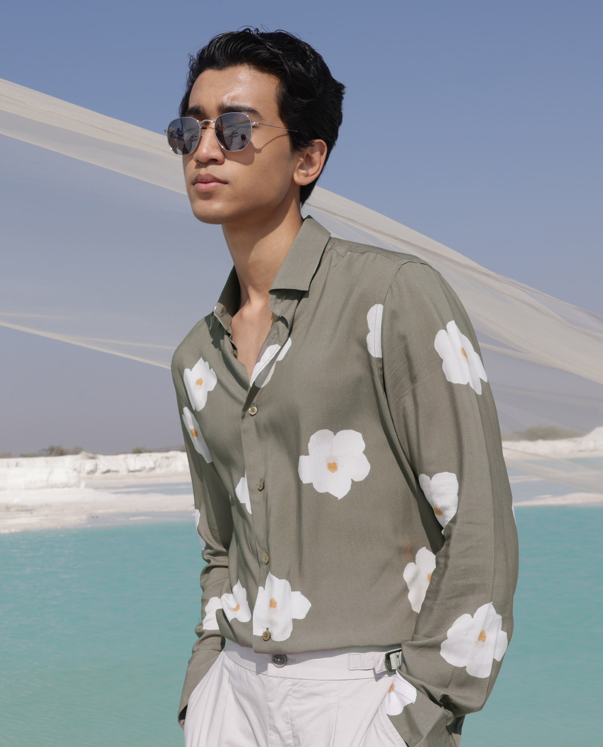 Rare Rabbit Men's Norton Brown Cotton Fabric Floral Print Full Sleeves Shirt