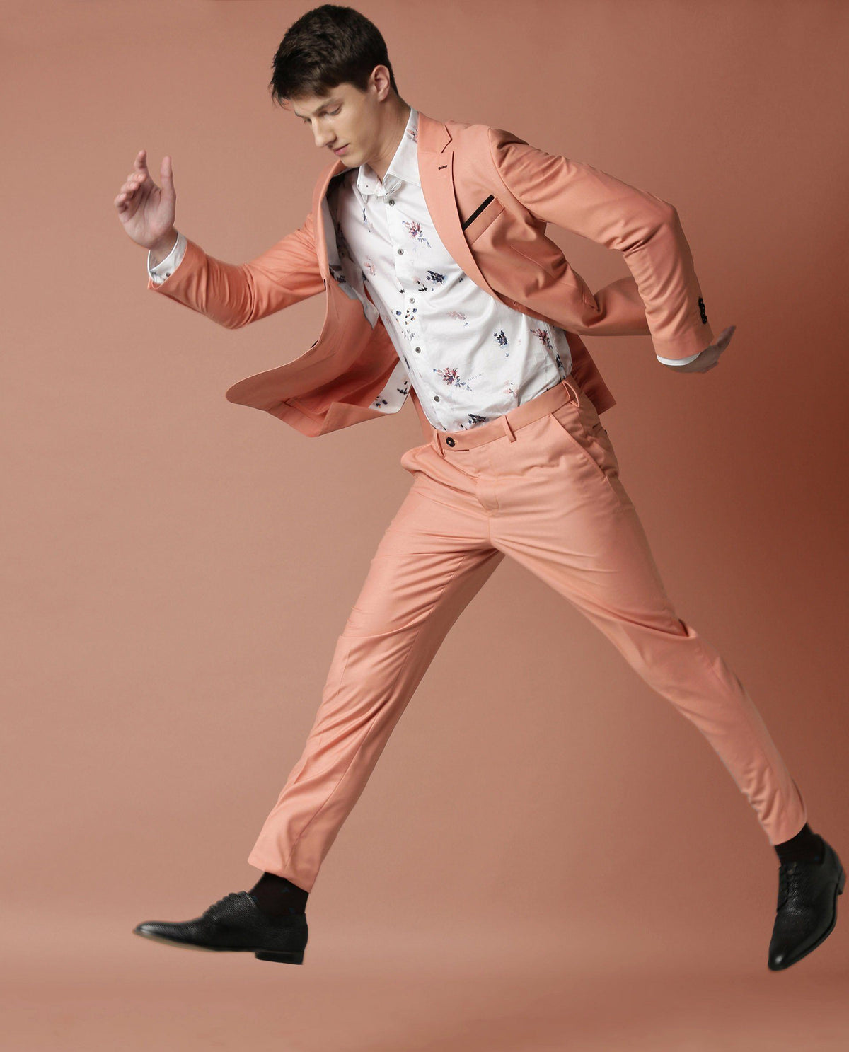 Rare Rabbit Men'S Ablaze Peach Blazer Full Sleeves Solid Slim Fit