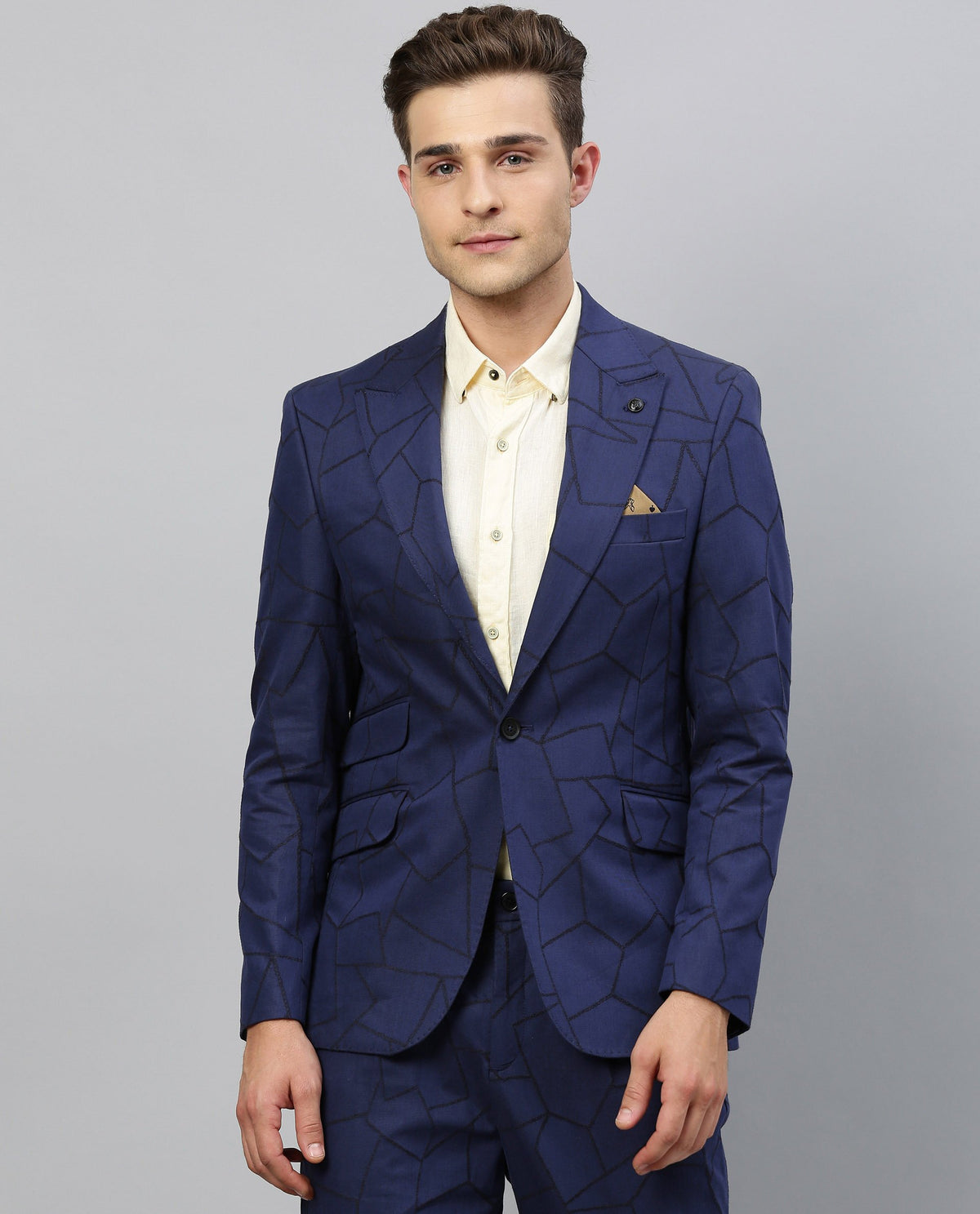 RARE RABBIT MEN'S REWIND BLUE BLAZER FULL SLEEVES SOLID SLIM FIT