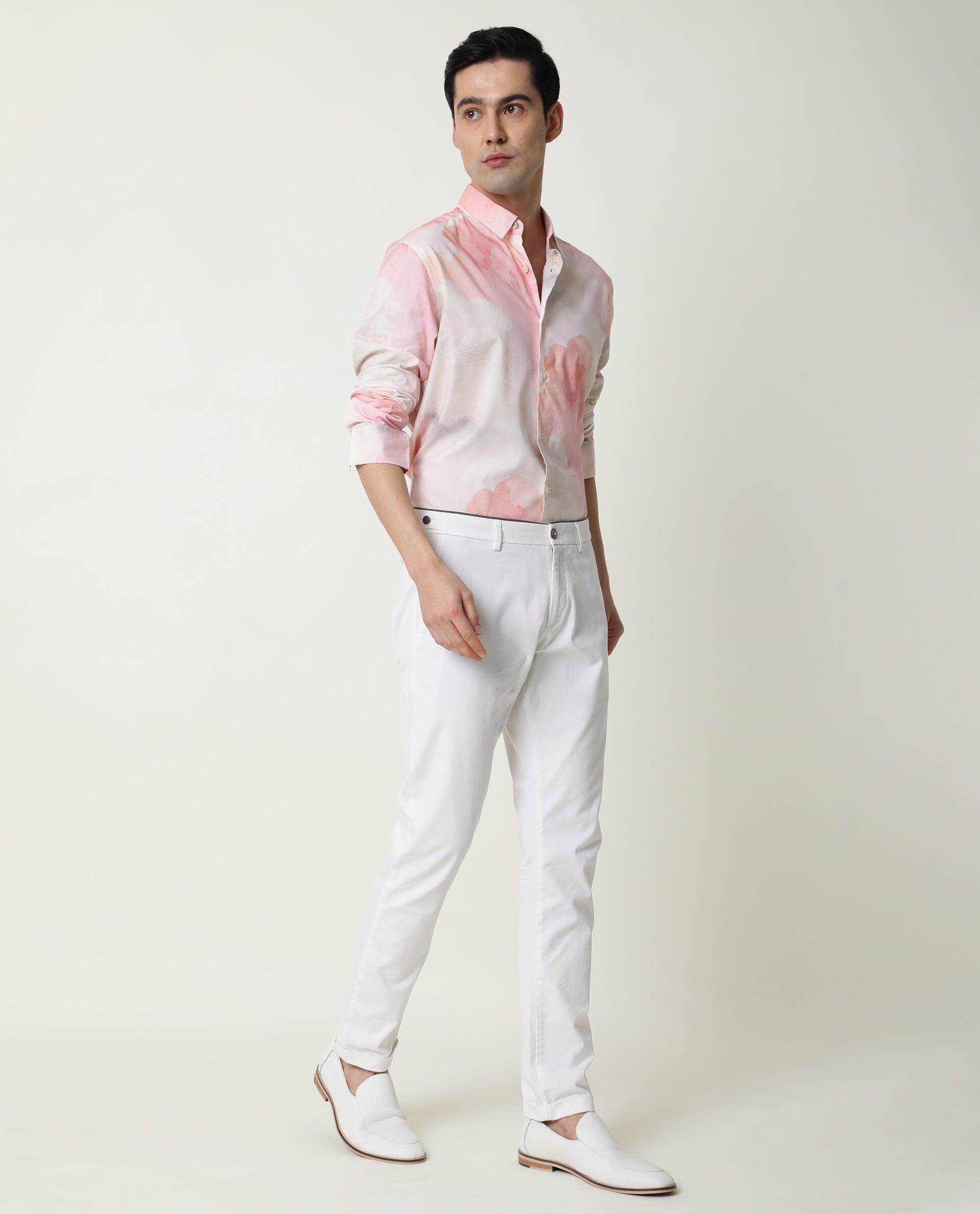 Rare Rabbit Men's Fife Pink Viscose Fabric Full Sleeves Abstract Print Shirt