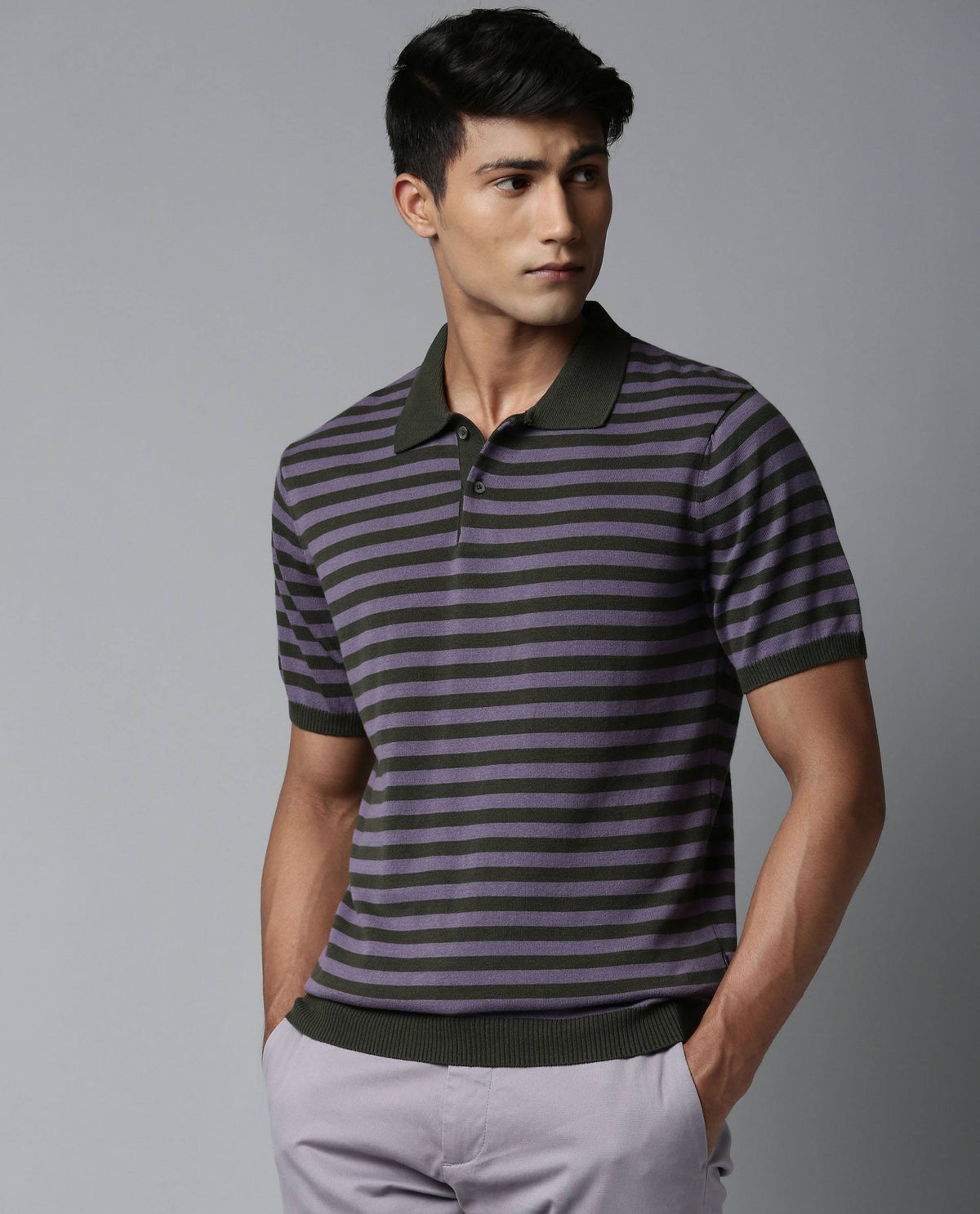 RARE RABBIT MREKS PRIMARY OLIVE POLO COTTON FABRIC SHORT SLEEVE POLO COLLAR SLIM FIT