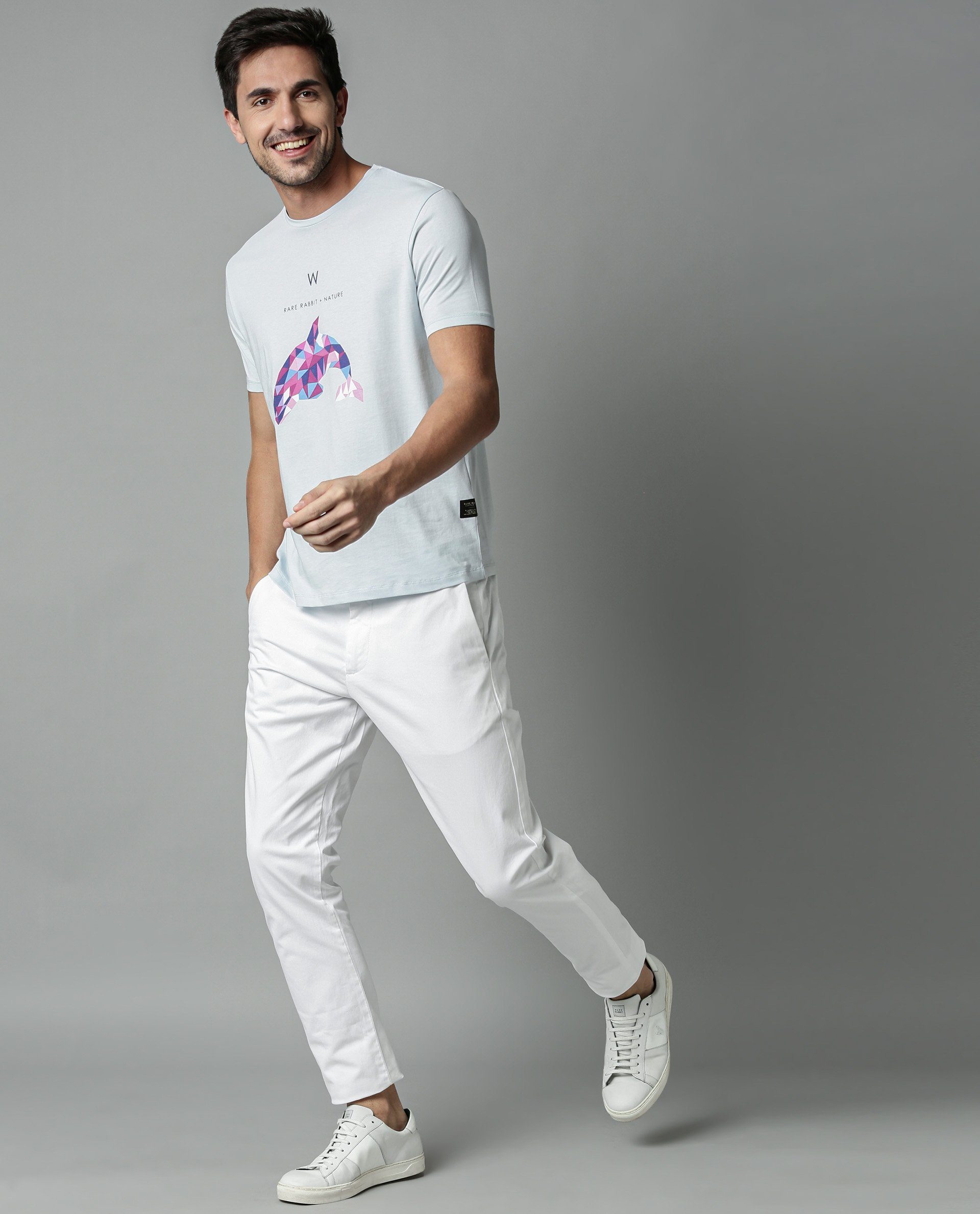 Rare Rabbit Men's Cause Blue Crew Neck Statement Graphic Print Half Sleeves Slim Fit T-Shirt